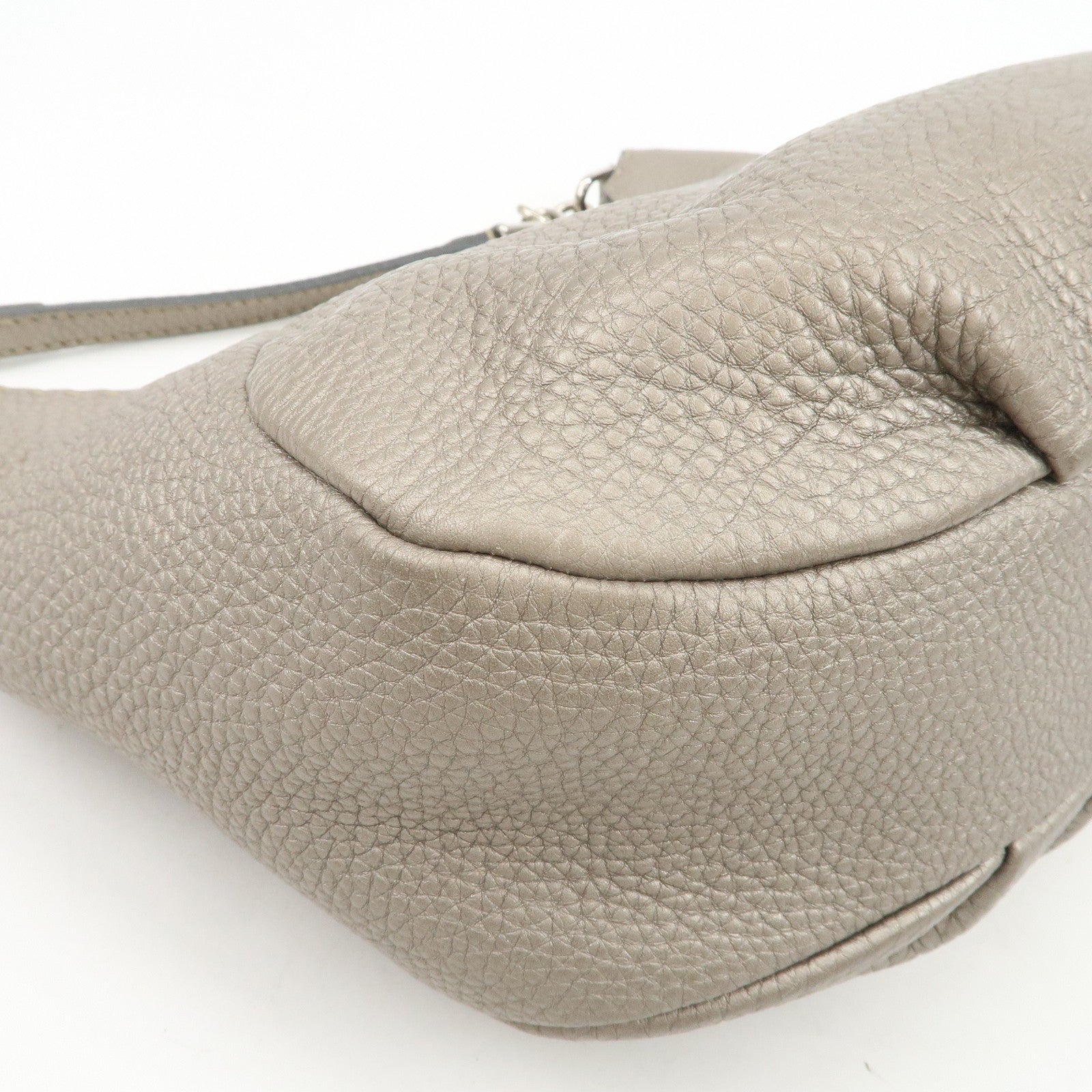 FENDI Selleria Leather Shoulder Bag Hand Bag Gray 8BR618