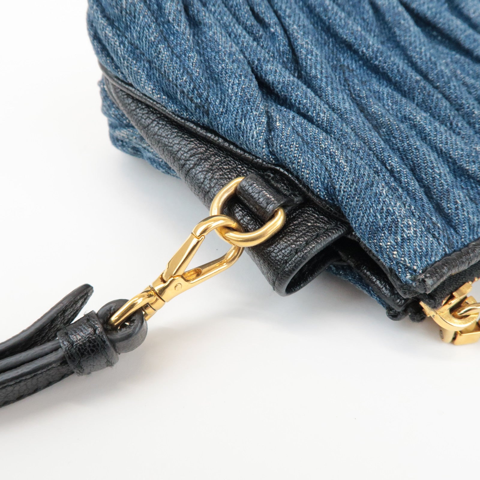 MIU MIU Matelasse Denim Leather Clutch Bag Wrist Bag Blue 5NE001