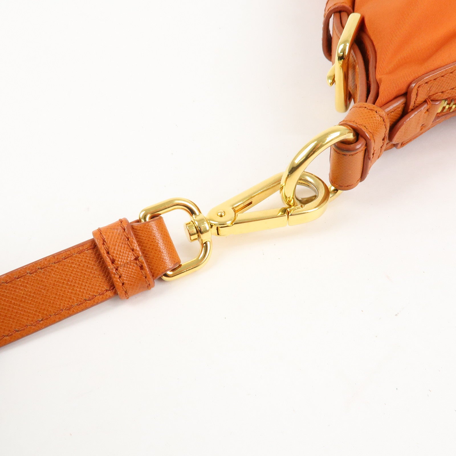 PRADA Triangle Logo Nylon Leather 2Way Shoulder Bag Orange Used
