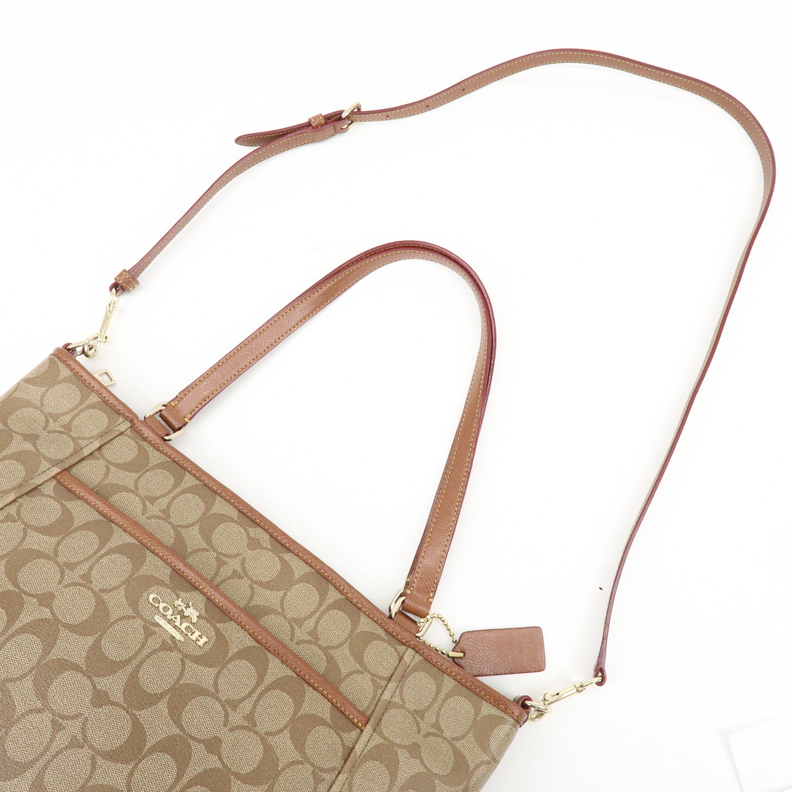 COACH Signature PVC Leather 2Way Shoulder Bag Tote Bag Beige Brown