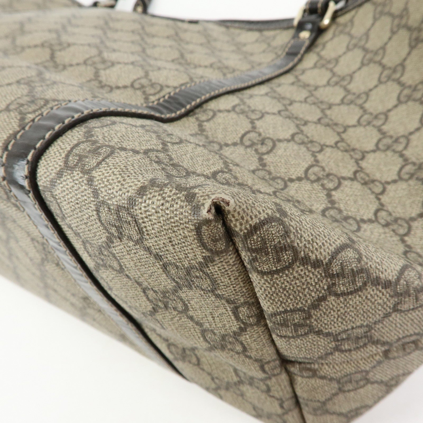 GUCCI GG Supreme Patent Leather Tote Bag Shoulder Bag Beige 197953