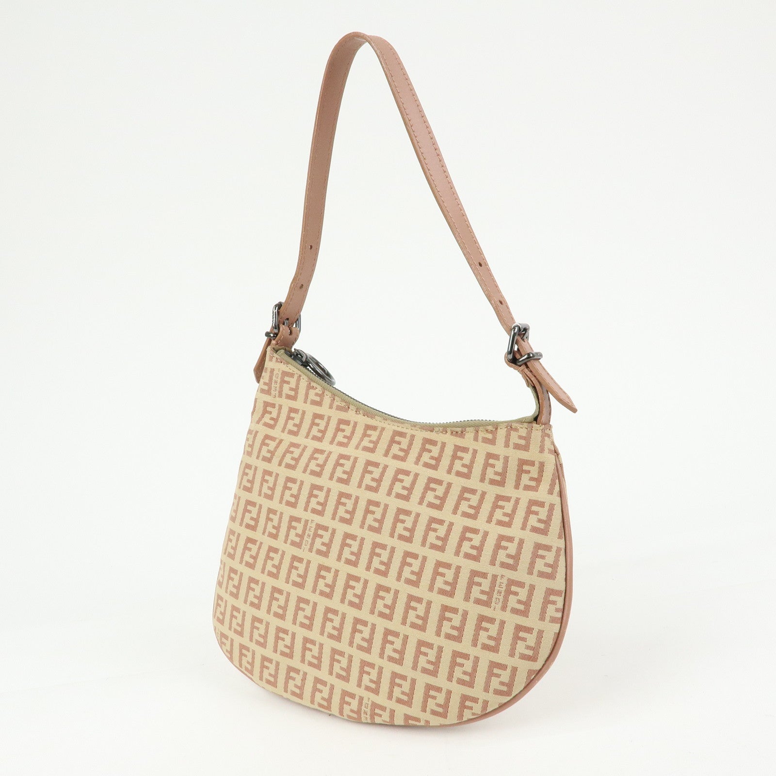 FENDI Zucchino Canvas Leather Hand Bag Beige Pink 8BR248