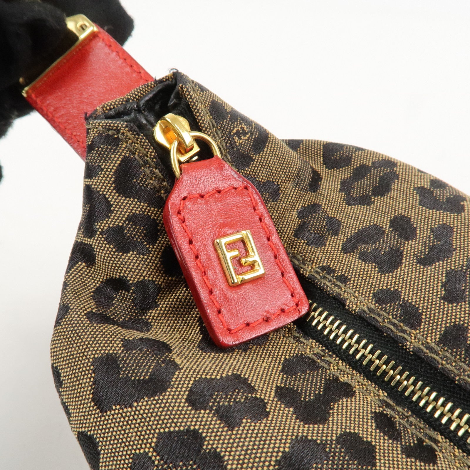 FENDI Canvas Leather Leopard Vanity Bag Cosmetic Pouch 26360 Used