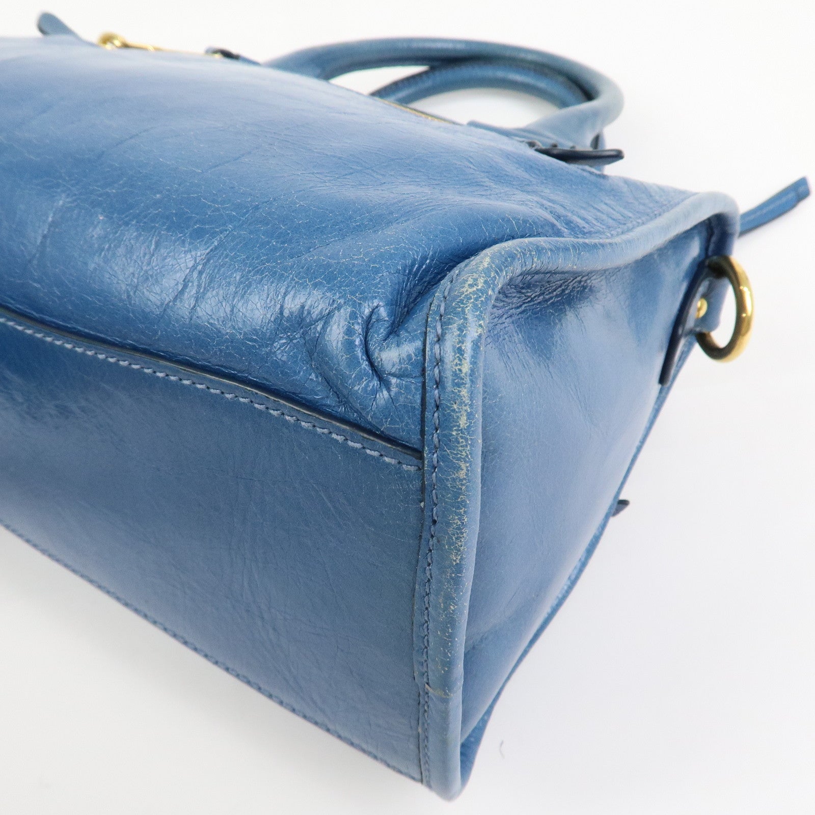 MIU MIU Logo Leather 2Way Bag Hand Bag Shoulder Bag Blue