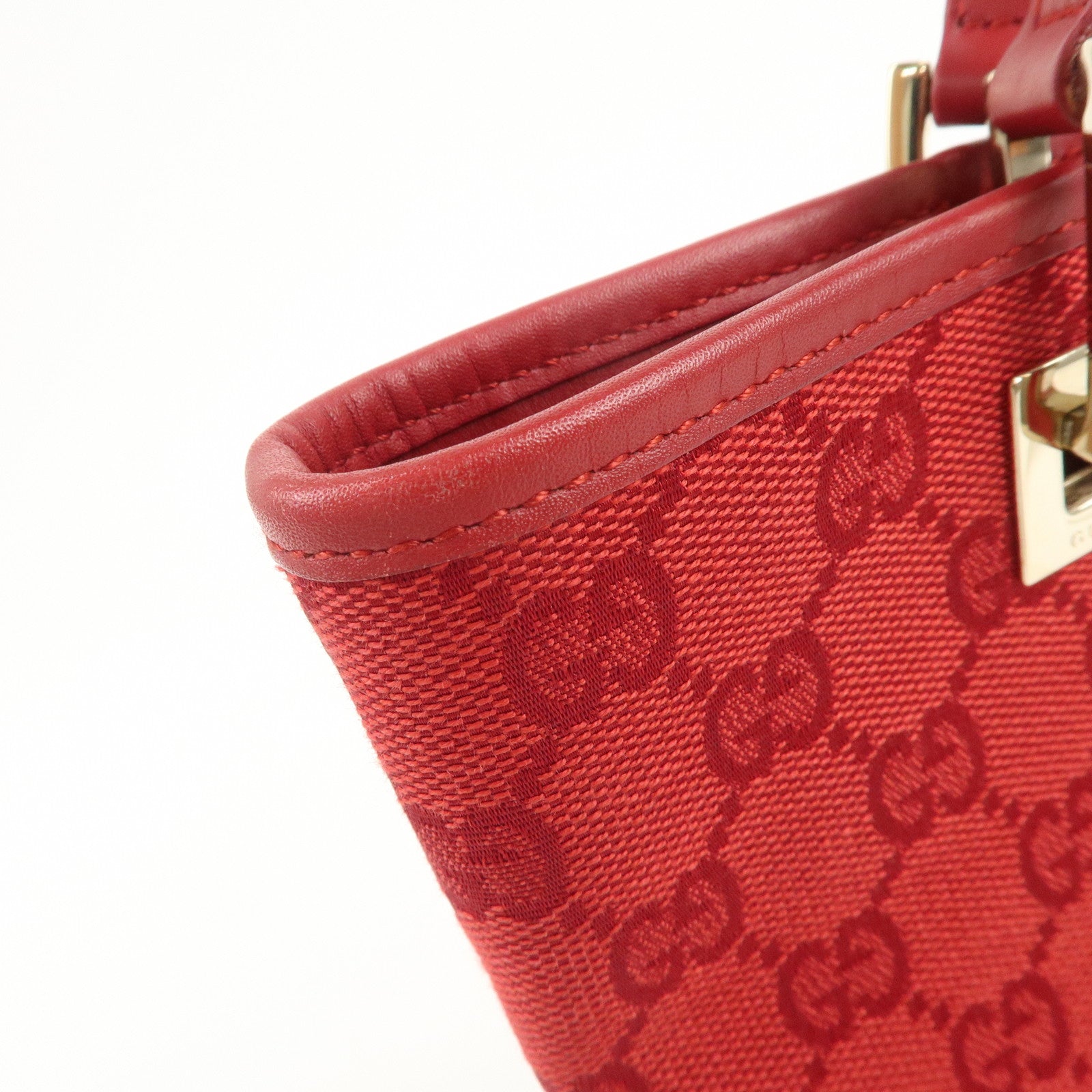GUCCI GG Canvas Logo Leather Shoulder Bag Hand Bag Red 002繝ｻ1099
