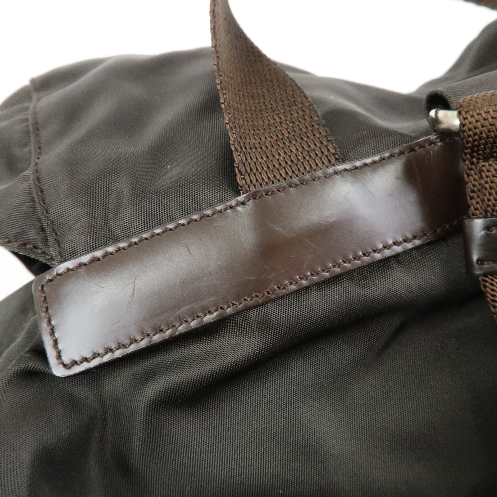 PRADA Triangle Logo Nylon Leather Backpack Rucksack Brown B2811