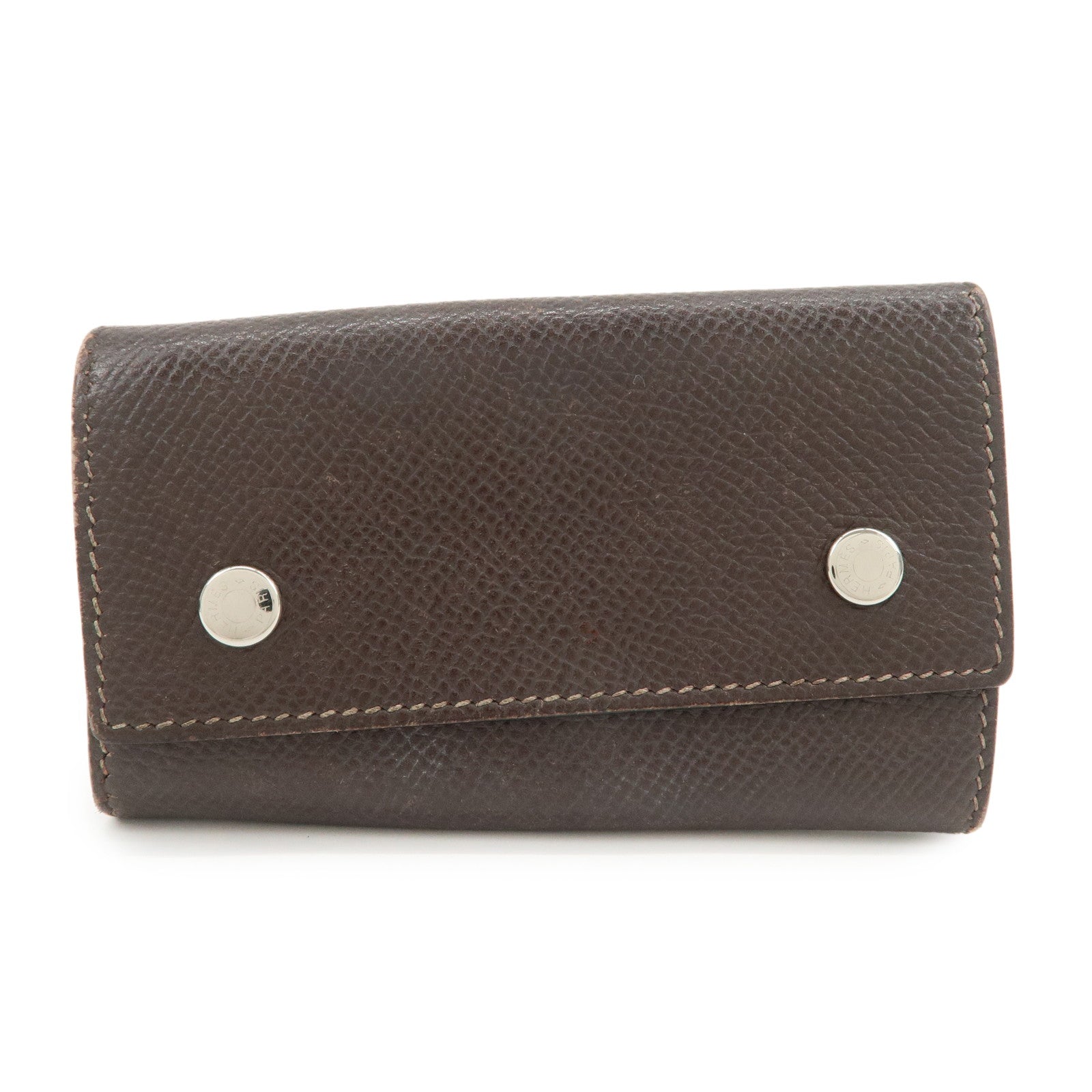 HERMES Etui Cles 4 Veau Epsom Leather L Stamped Key Case Dark Brown