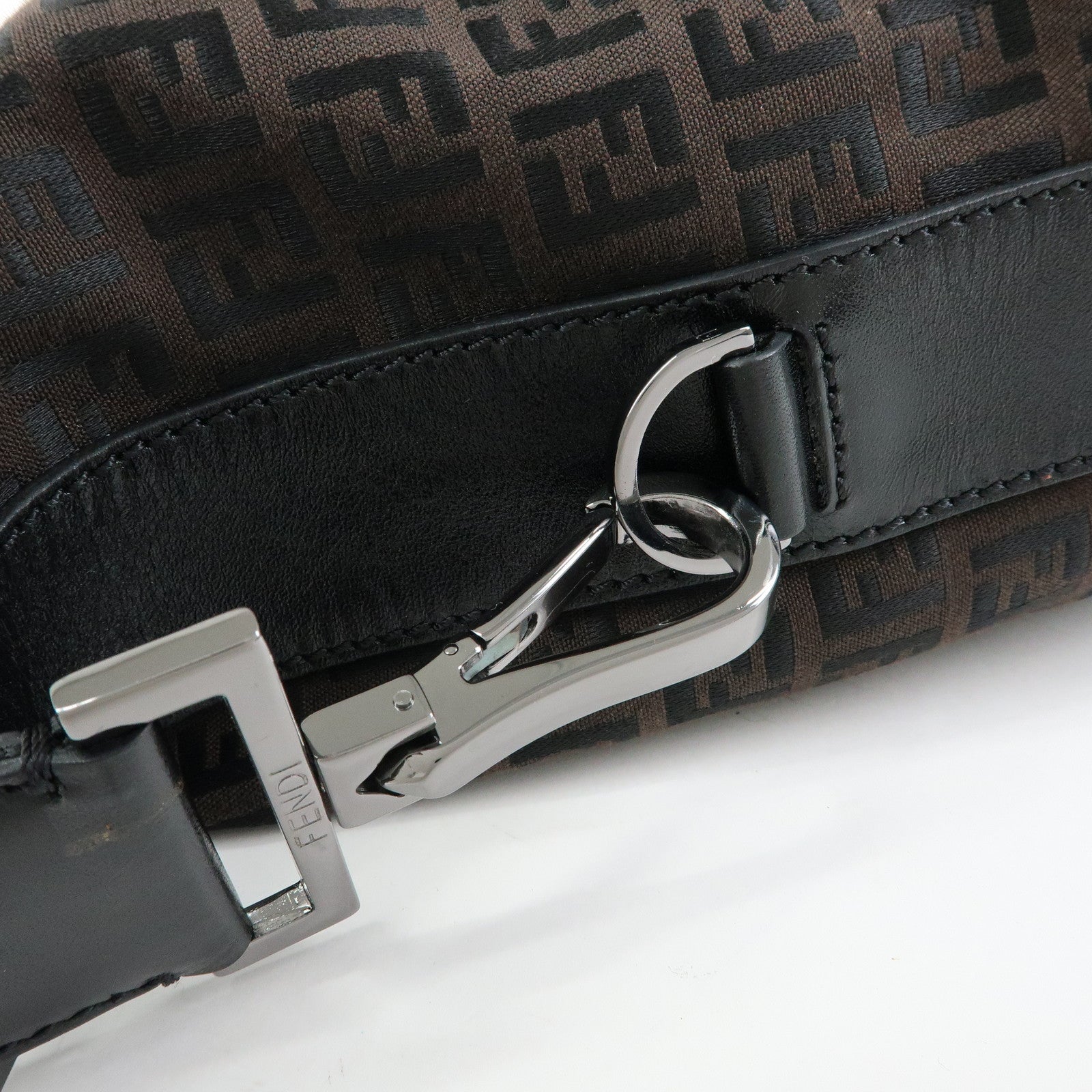 FENDI Zucchino Canvas Leather Shoulder Crossbody Bag Brown 7VA003