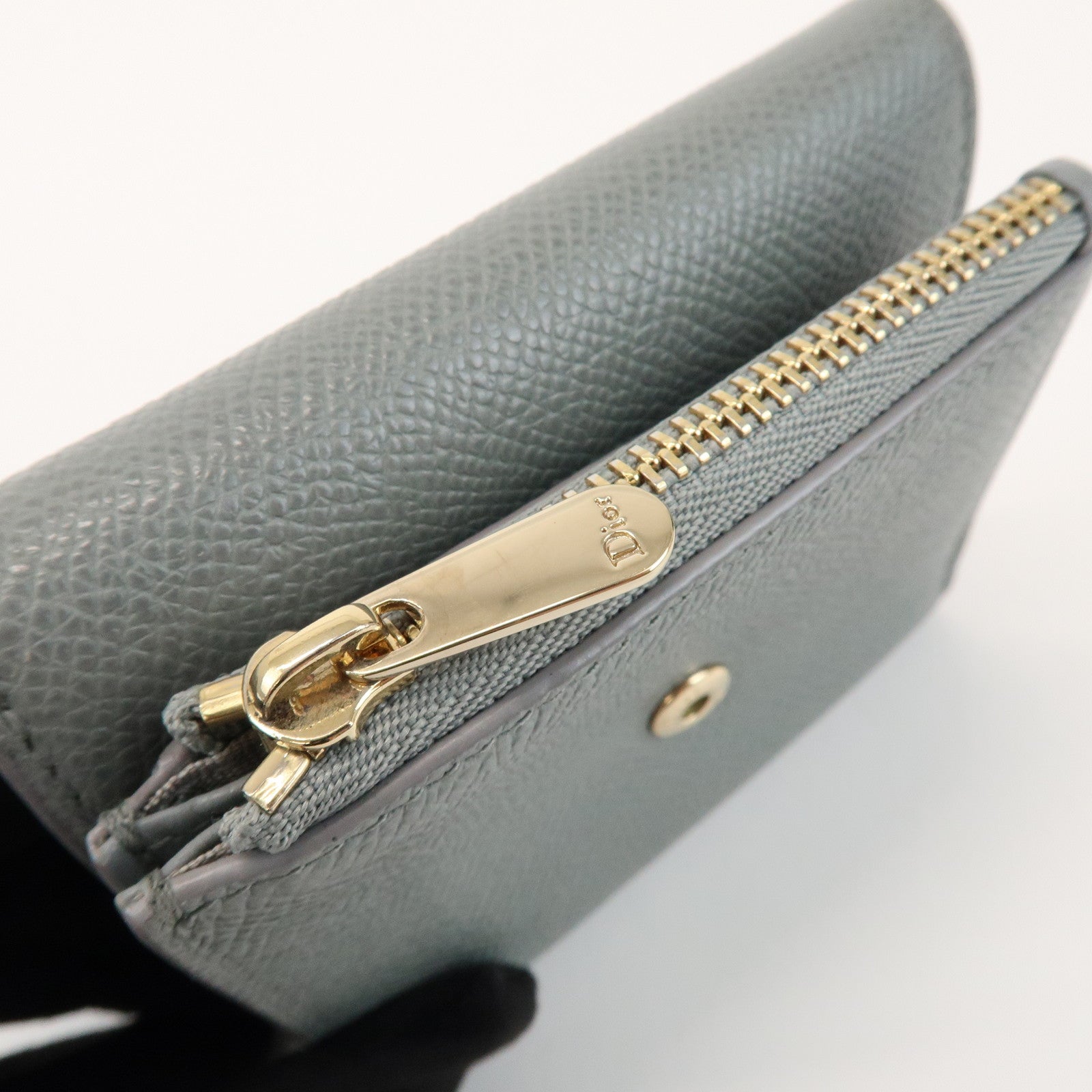 Christian Dior Montaigne Leather Compact Lotus Wallet Gray