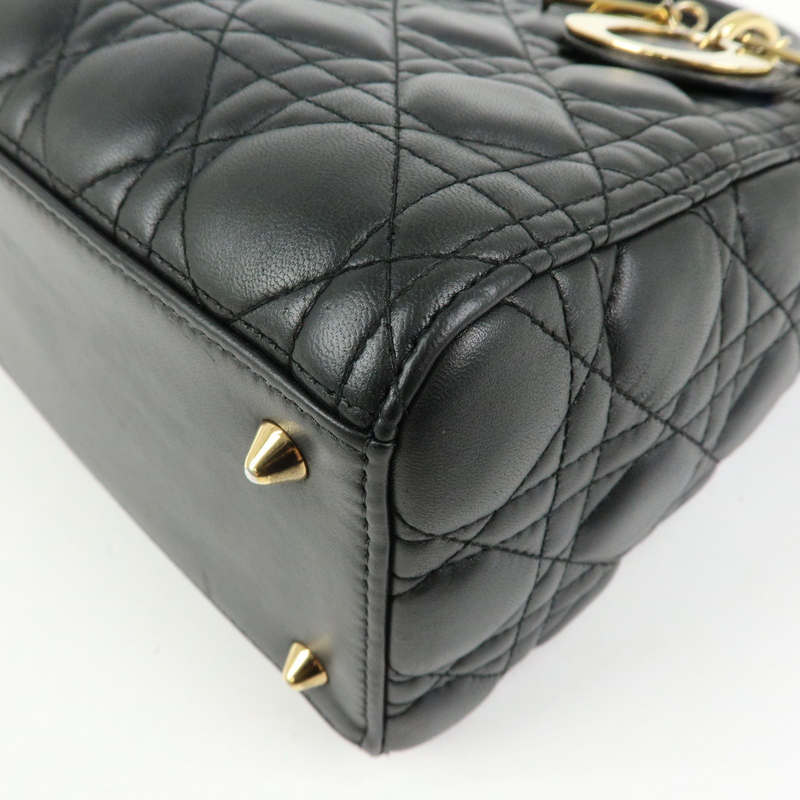 Christian Dior Lady Dior Canage Leather 2Way Bag Hand Bag Black
