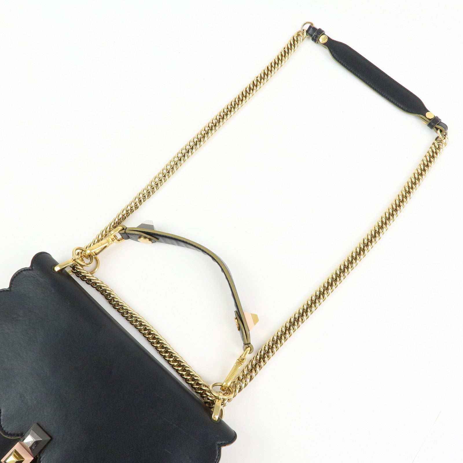 FENDI KAN I Leather 2Way Bag Shoulder Bag Hand Bag Black 8BT283