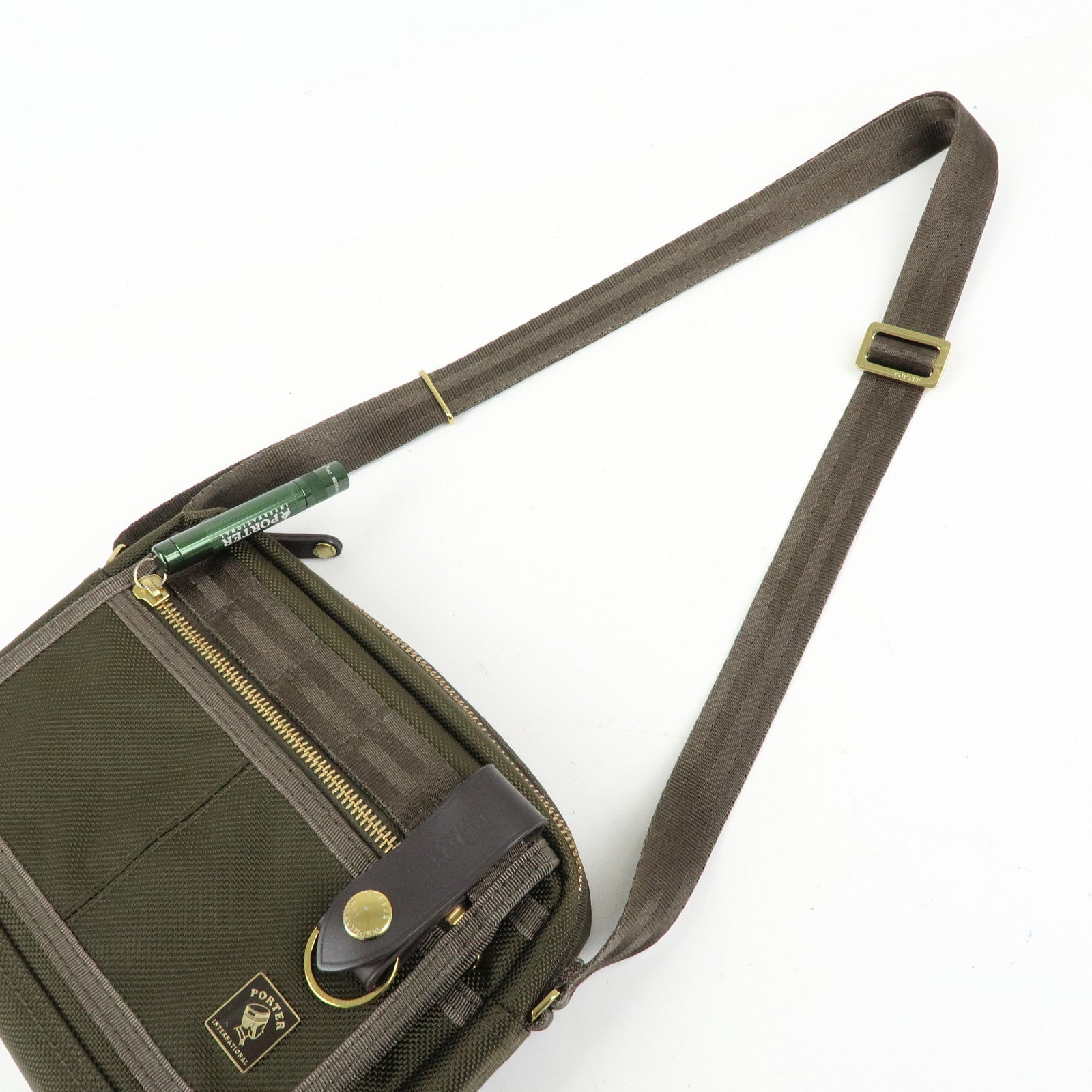 PORTER INTERNATIONAL Nylon Leather Shoulder Bag Crossbody Bag Khaki