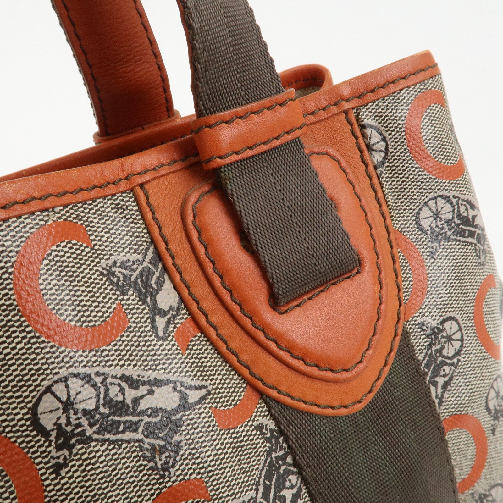 CELINE C Macadam PVC Canvas Tote Bag Hand Bag Brown Orange