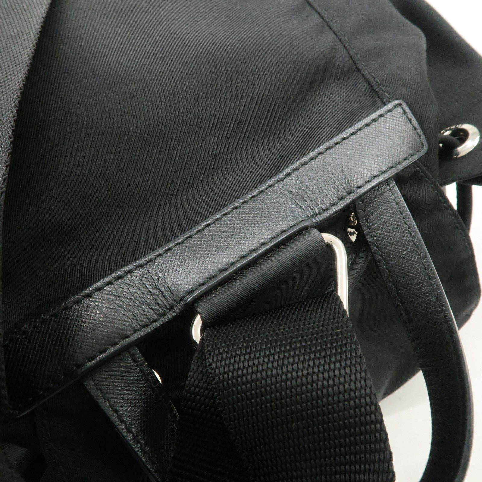 PRADA Triangle Logo Nylon Leather Backpack Rucksack Black 1BZ032
