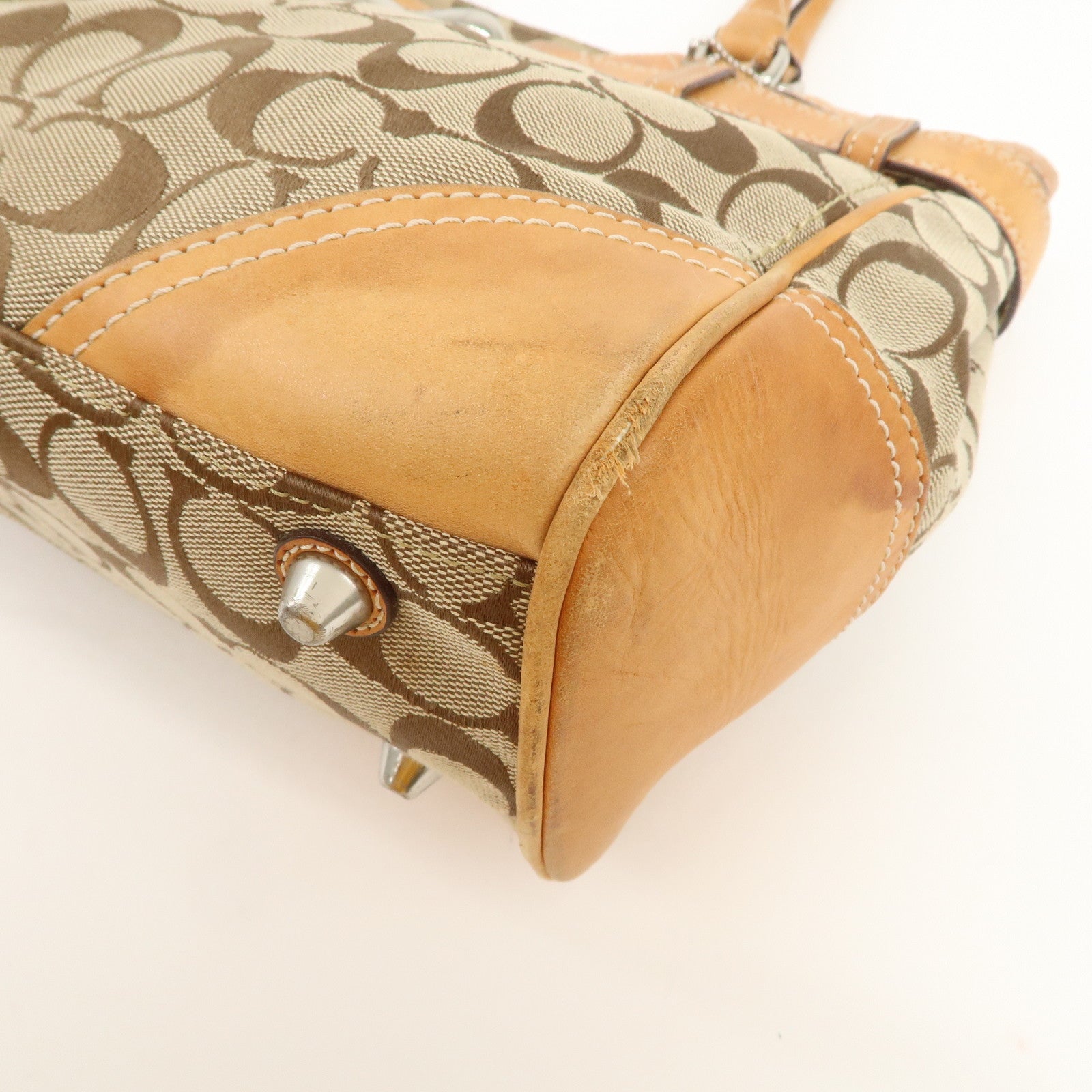 COACH Signature Set Of 2 Canvas Leather Hand Bag Brown Navy