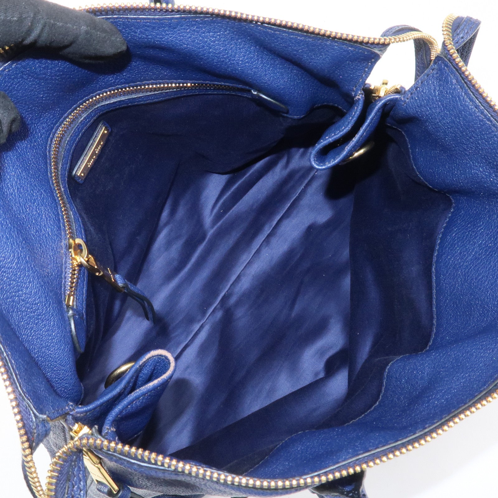 MIU MIU Madras Leather 2Way Hand Bag Shoulder Bag Blue 5BG136