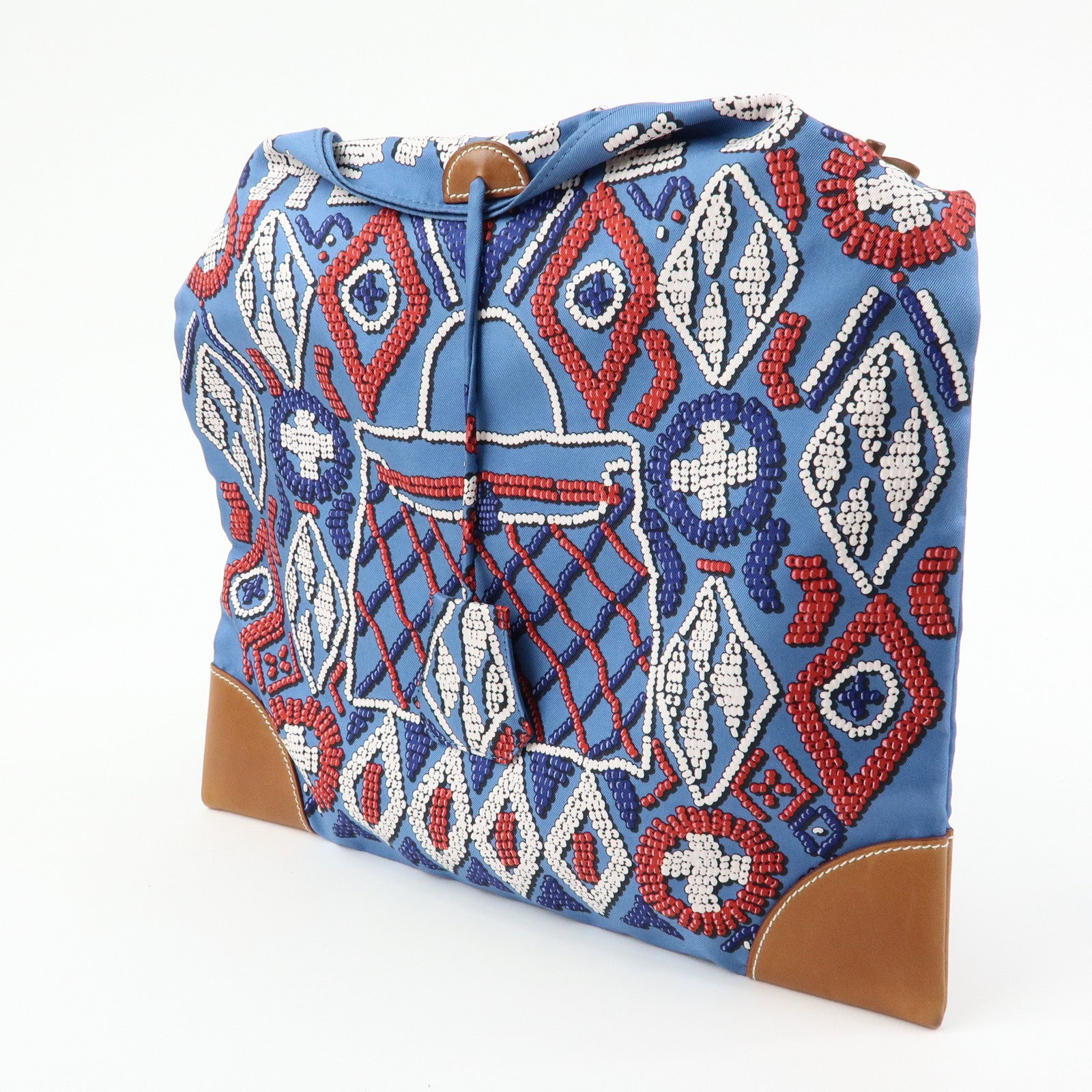 HERMS Silky City PM Silk Leather Shoulder Bag Kelly en Perles Blue
