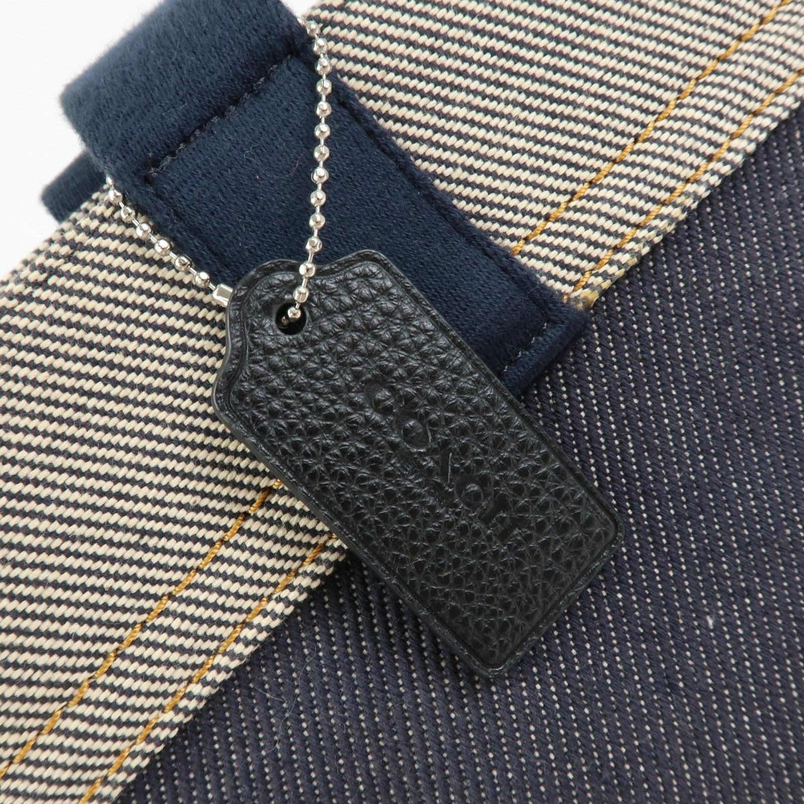 COACH Denim Leather Tote Bag Shoulder Bag Hand Bag Navy