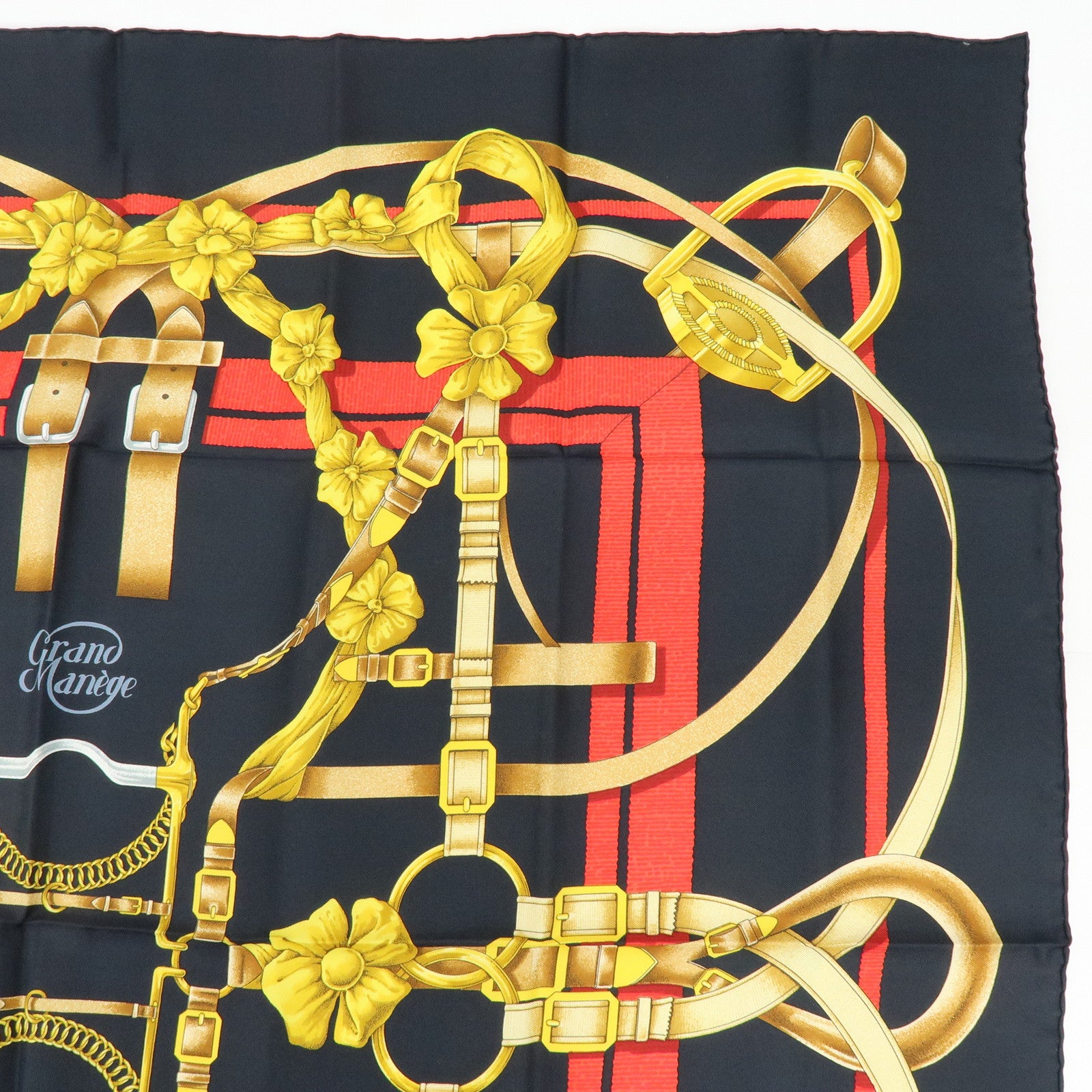 HERMES Carre 90 Silk 100% Scarf Grand Manege Black Gold Red