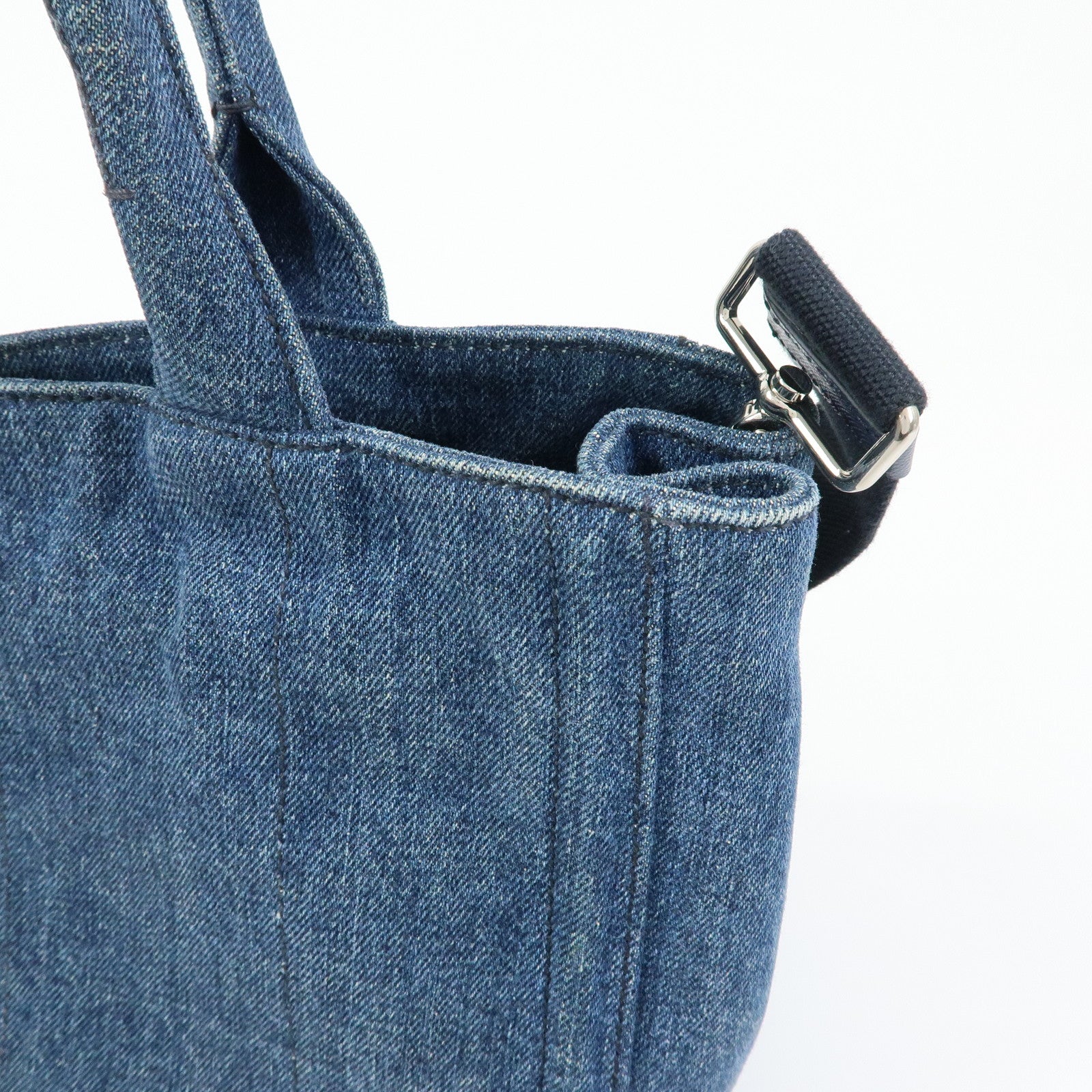 PRADA Canapa Triangle Logo Denim 2Way Bag Hand Bag Blue 1BG439