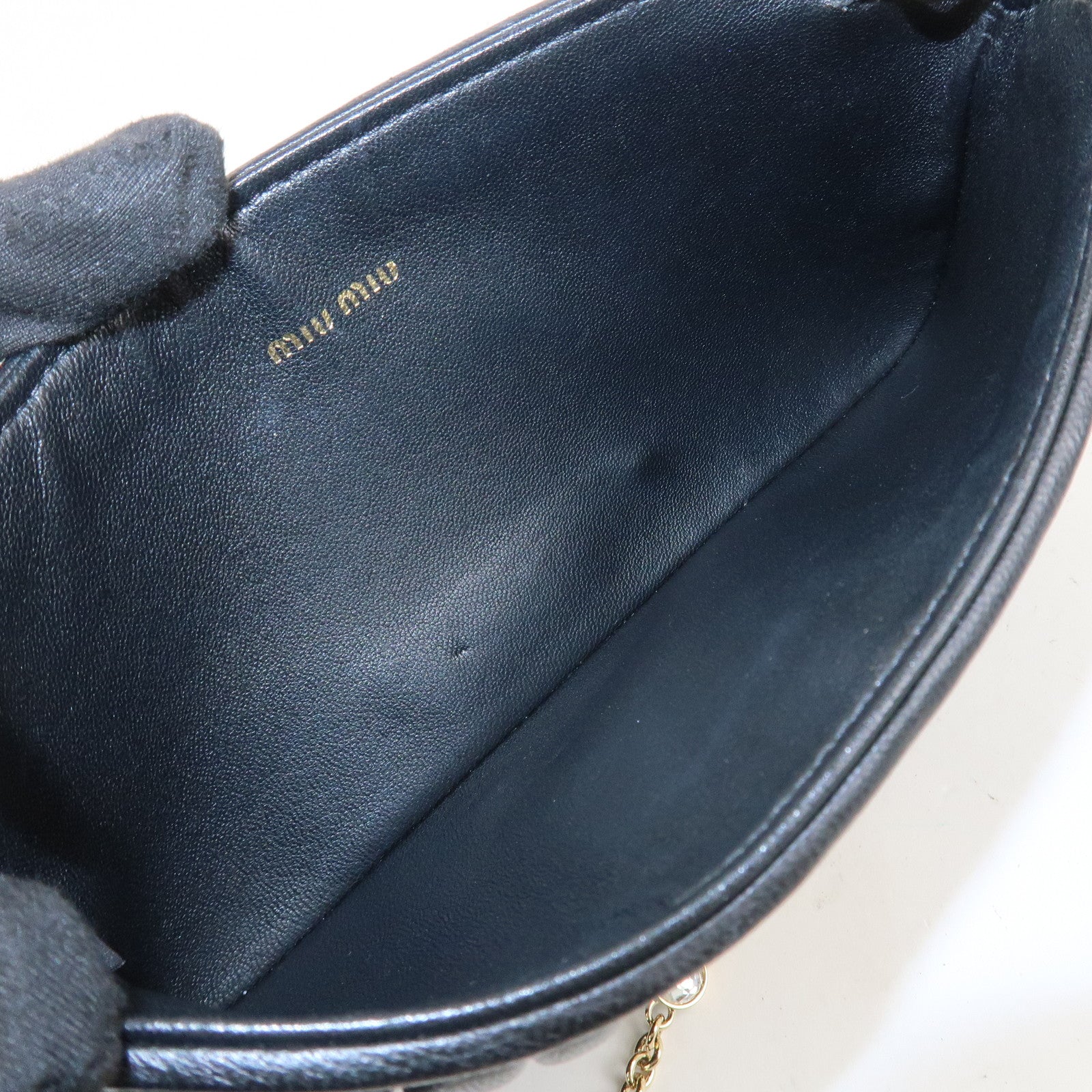 MIU MIU Matelasse Nappa Leather Chain Shoulder Bag Phone Case Black