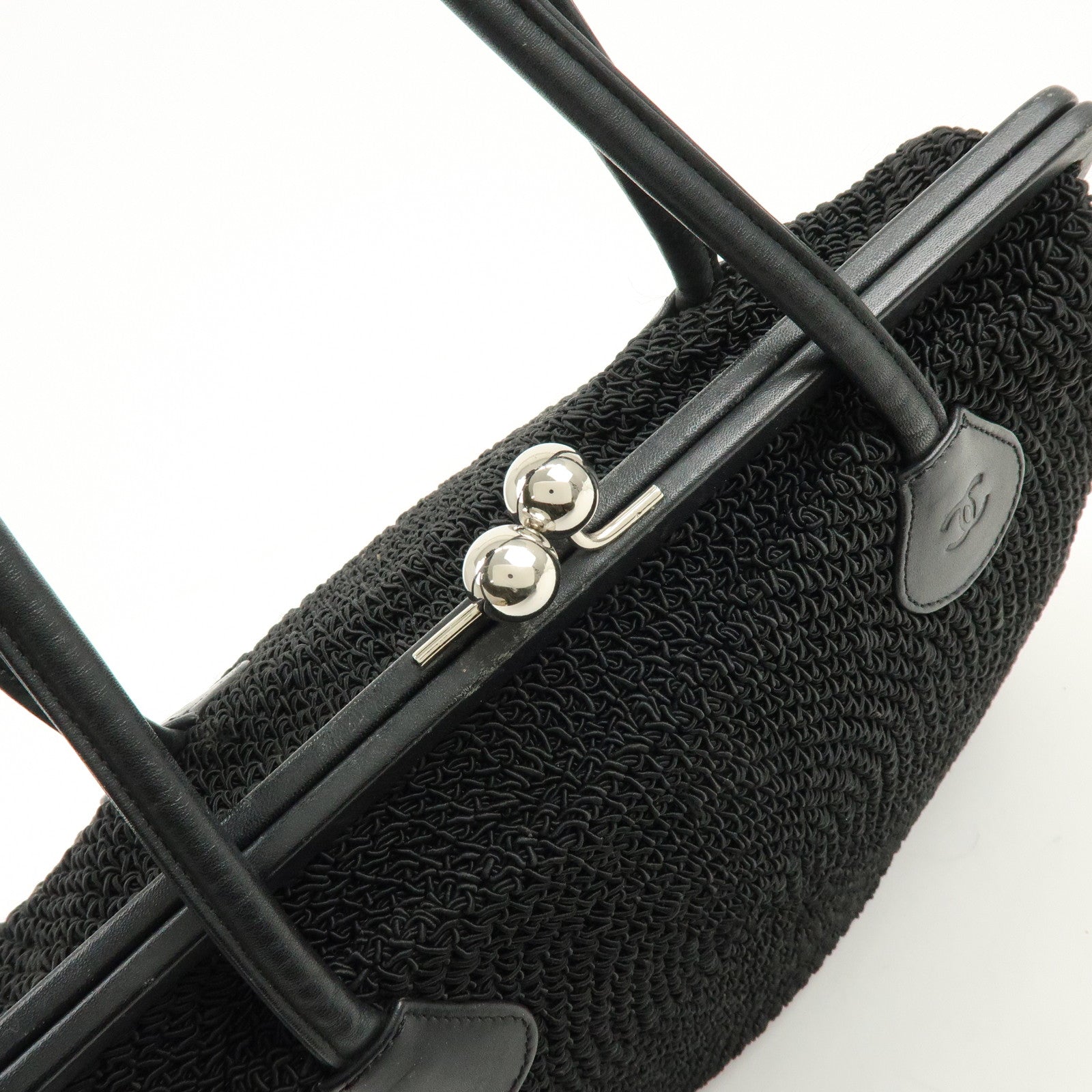 CHANEL COCO Mark Nylon Leather Kiss Lock Purse Shoulder Bag Black