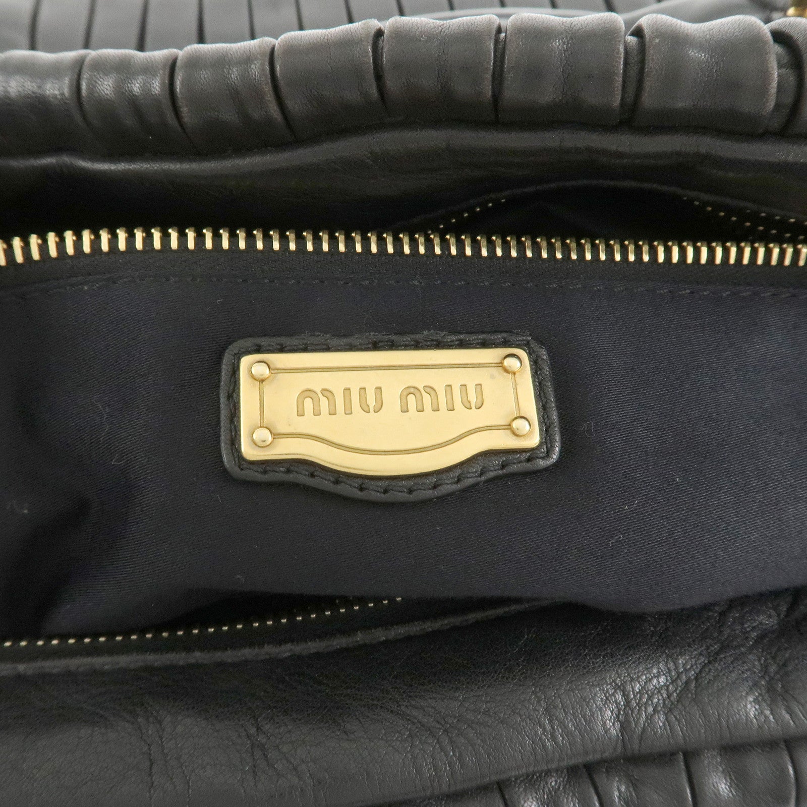 MIU MIU Leather 2Way Bag Hand Bag Shoulder Bag Black