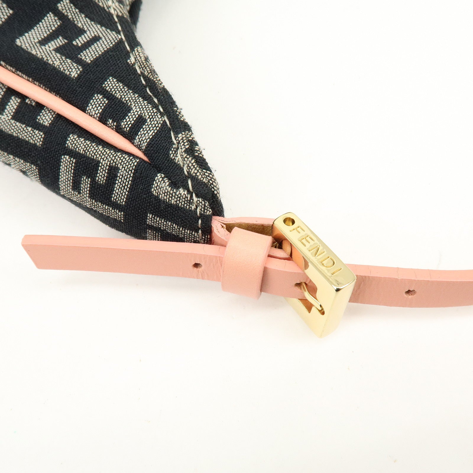 FENDI Zucchino Canvas Leather Hand Shoulder Bag Navy Pink 8BR158