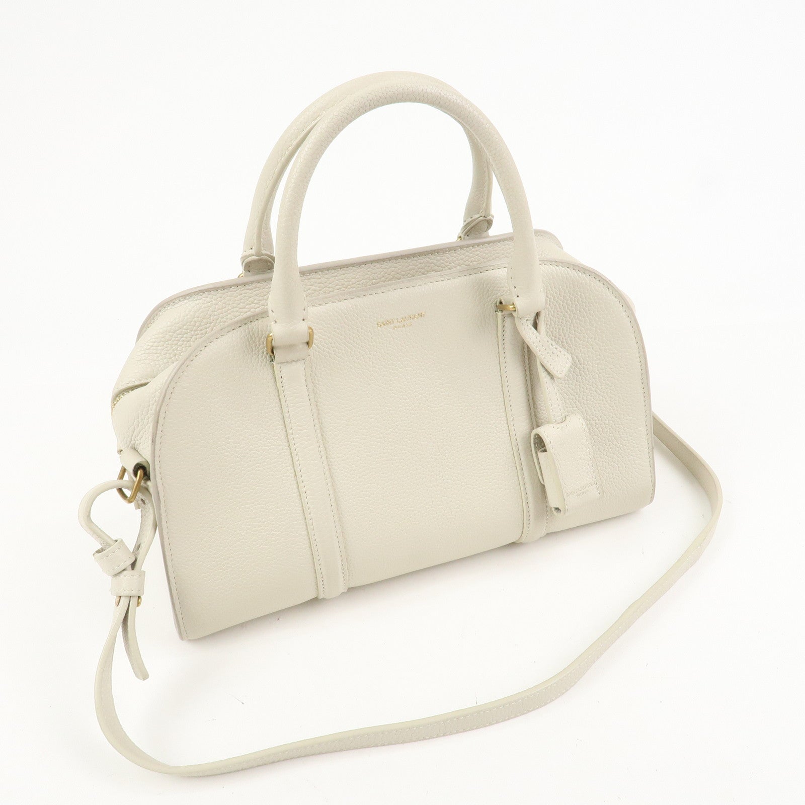 SAINT LAURENT Duffle Lock Leather 2Way Bag Hand Beige