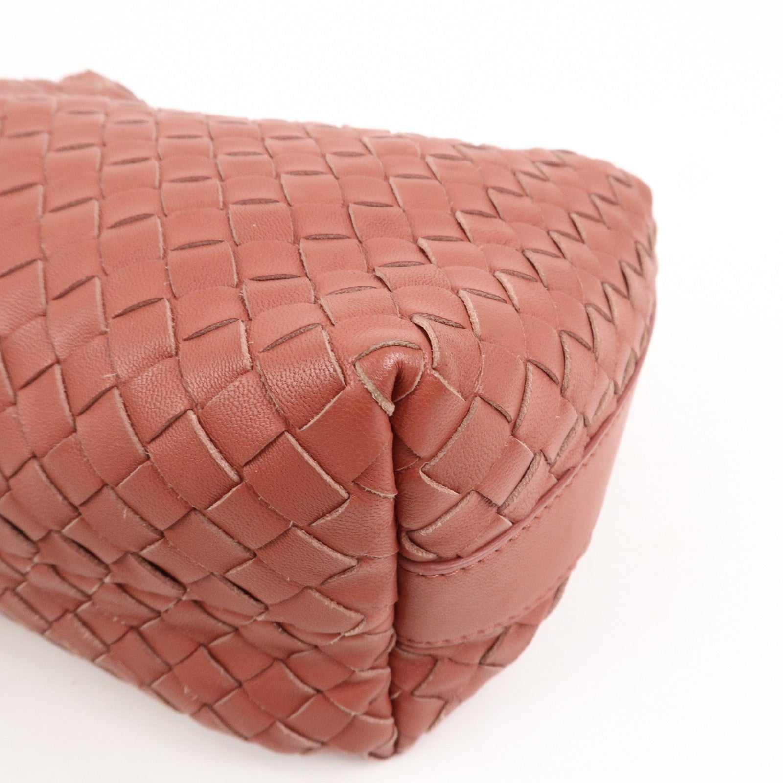 BOTTEGA VENETA Intrecciato Leather Shoulder Bag Hand Bag Red