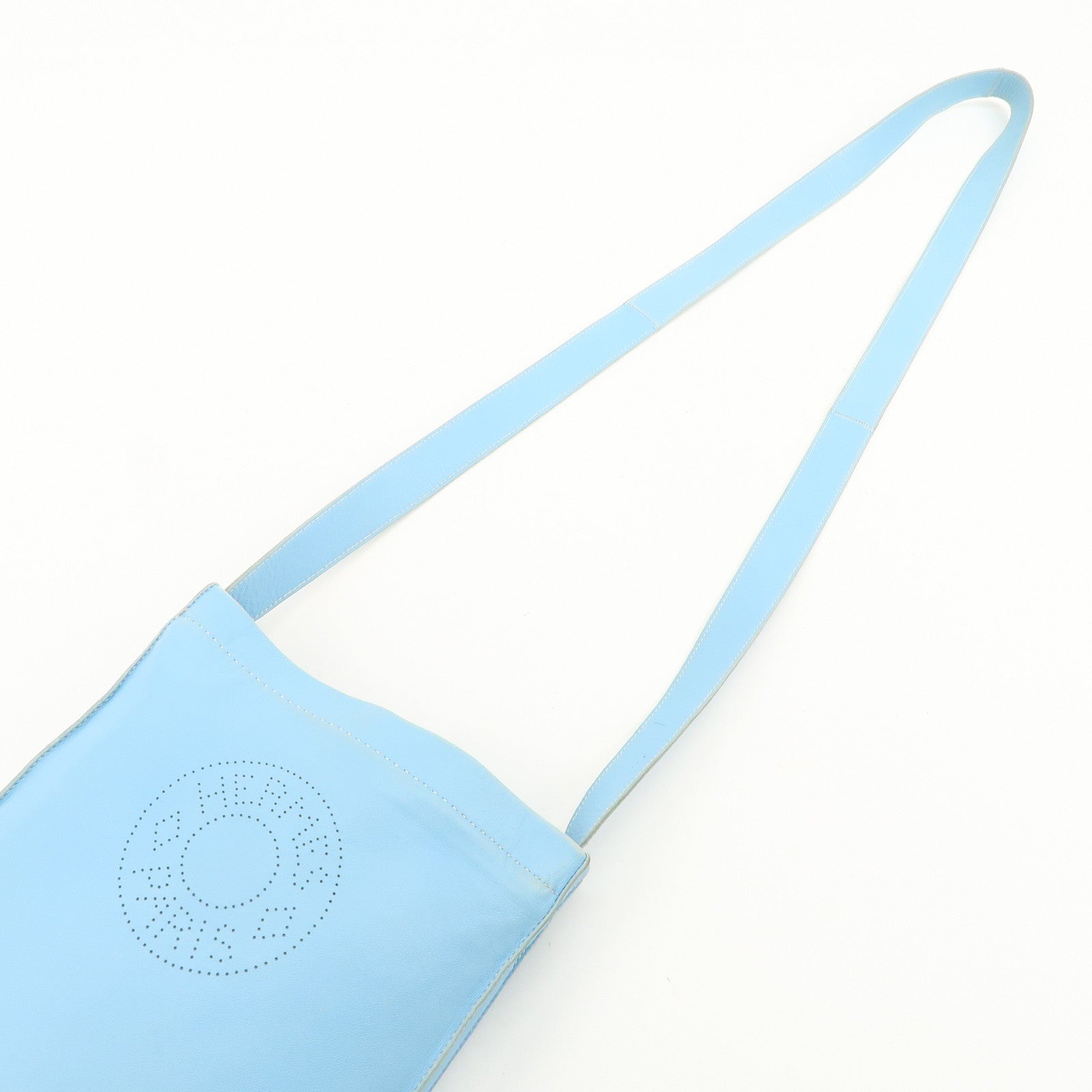 HERMES Lamb Skin Clou de Selle Shoulder Bag Crossbody Bag Blue