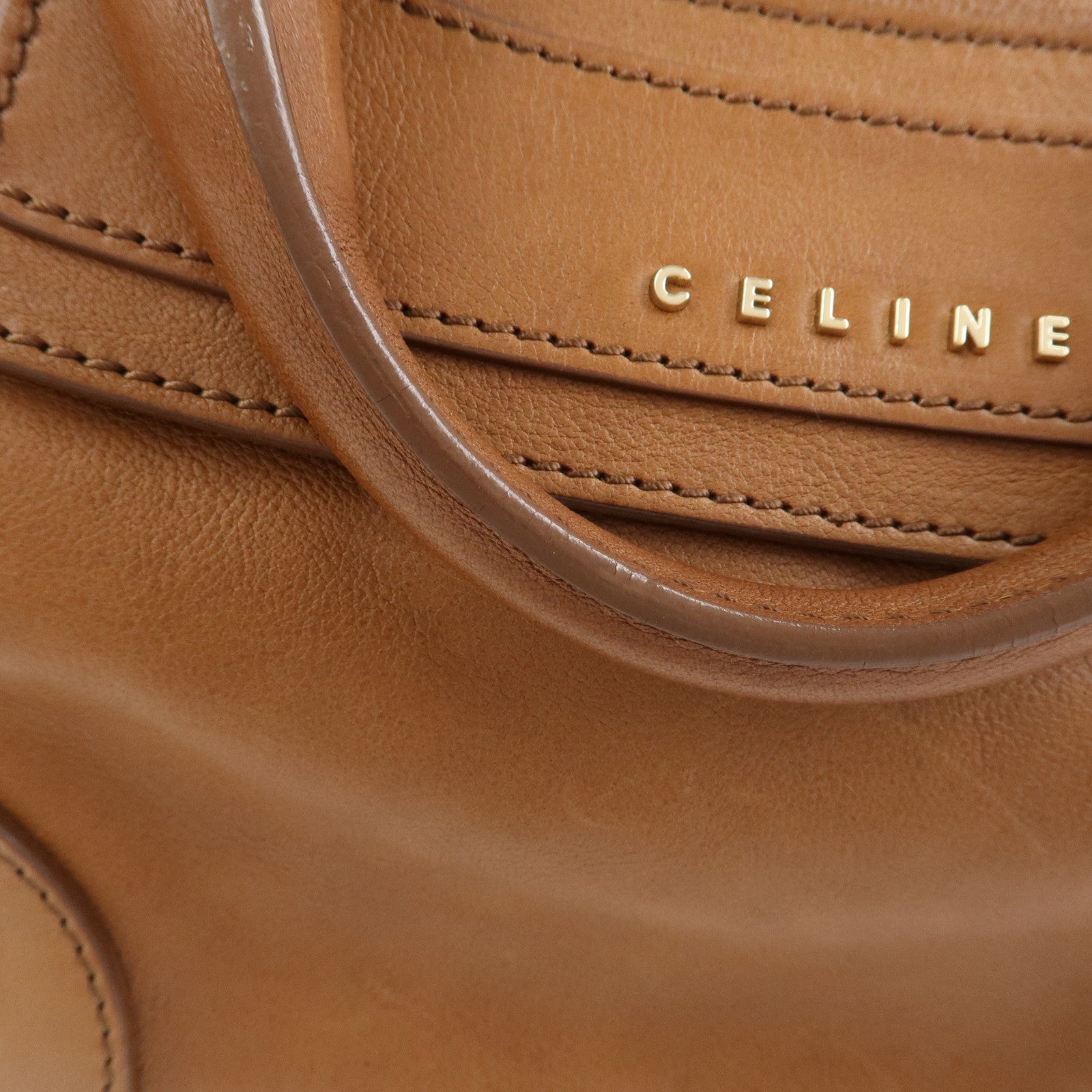 CELINE Logo Leather Boogie Bag Hand Bag Tote Bag Brown