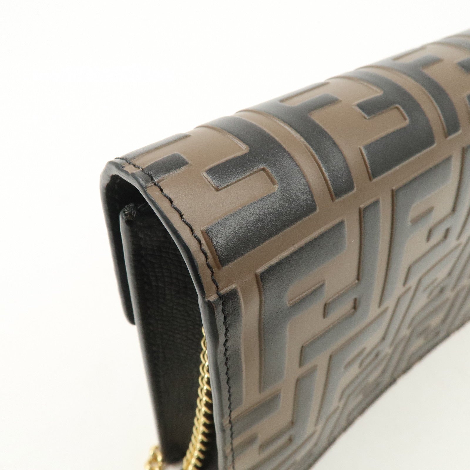 FENDI F is FENDI Leather Chain Shoulder Bag Black Brown 8BS006 Used