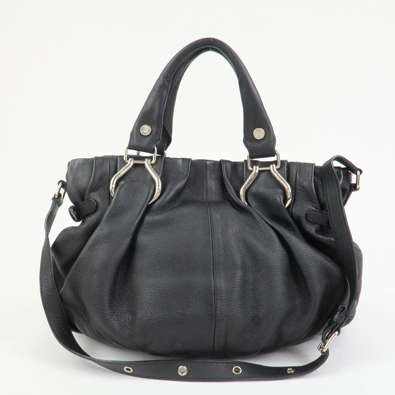 CELINE Macadam Leather Pillow Small 2Way Hand Shoulder Bag Black