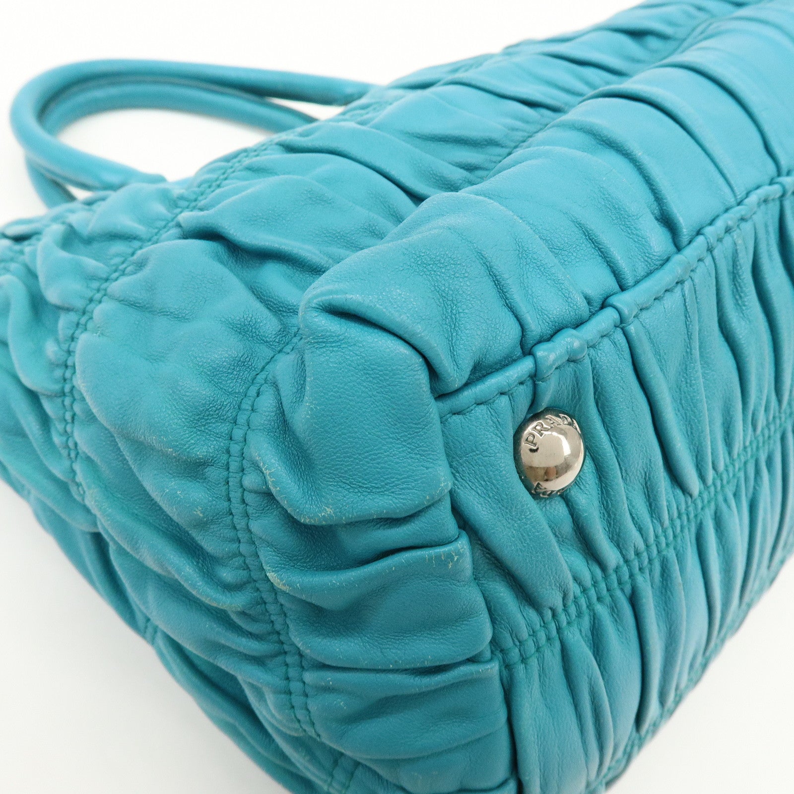 PRADA Leather 2Way Bag Hand Bag Shoulder Bag Turquoise Blue