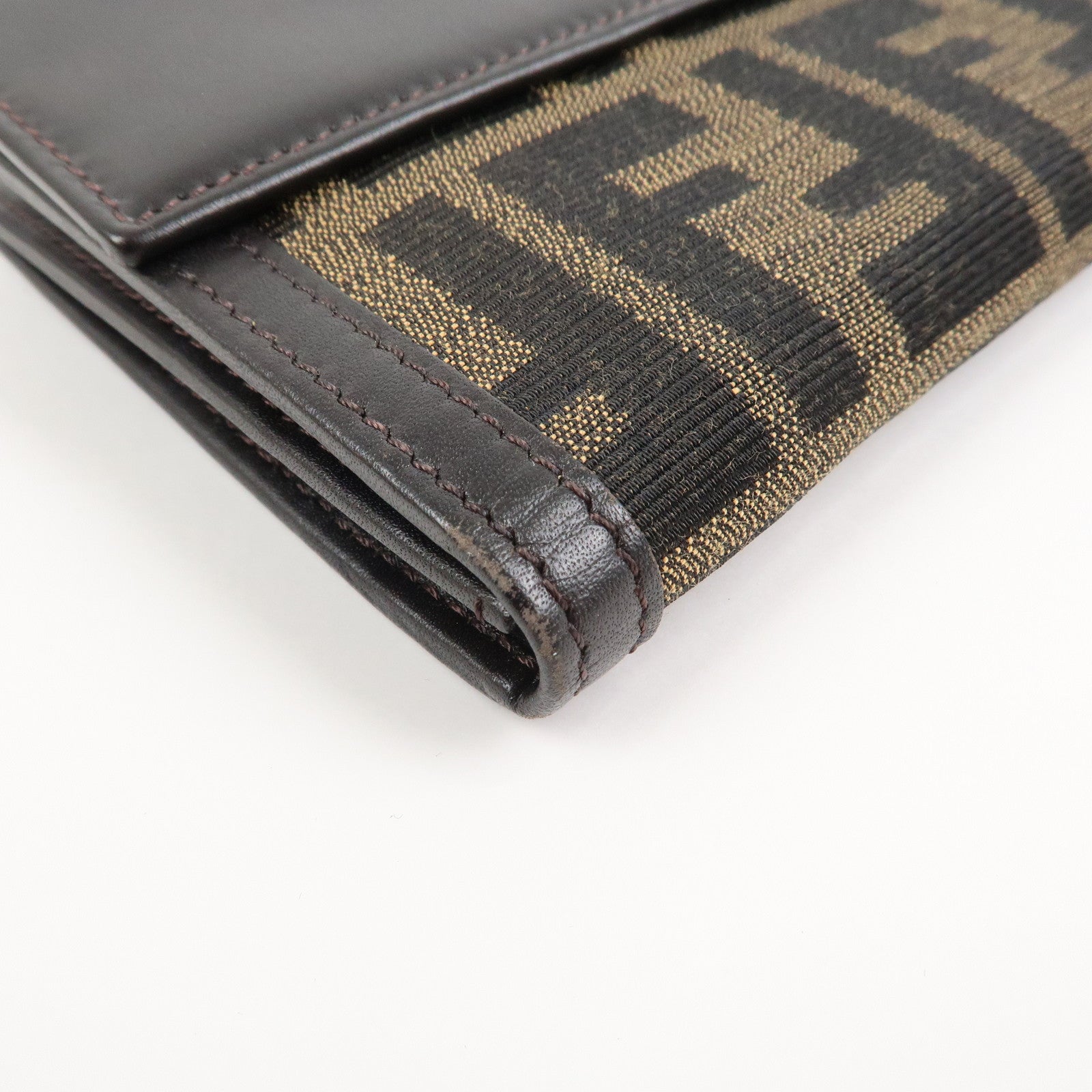 FENDI Canvas Leather Bi-fold Long Wallet Brown 8M0112