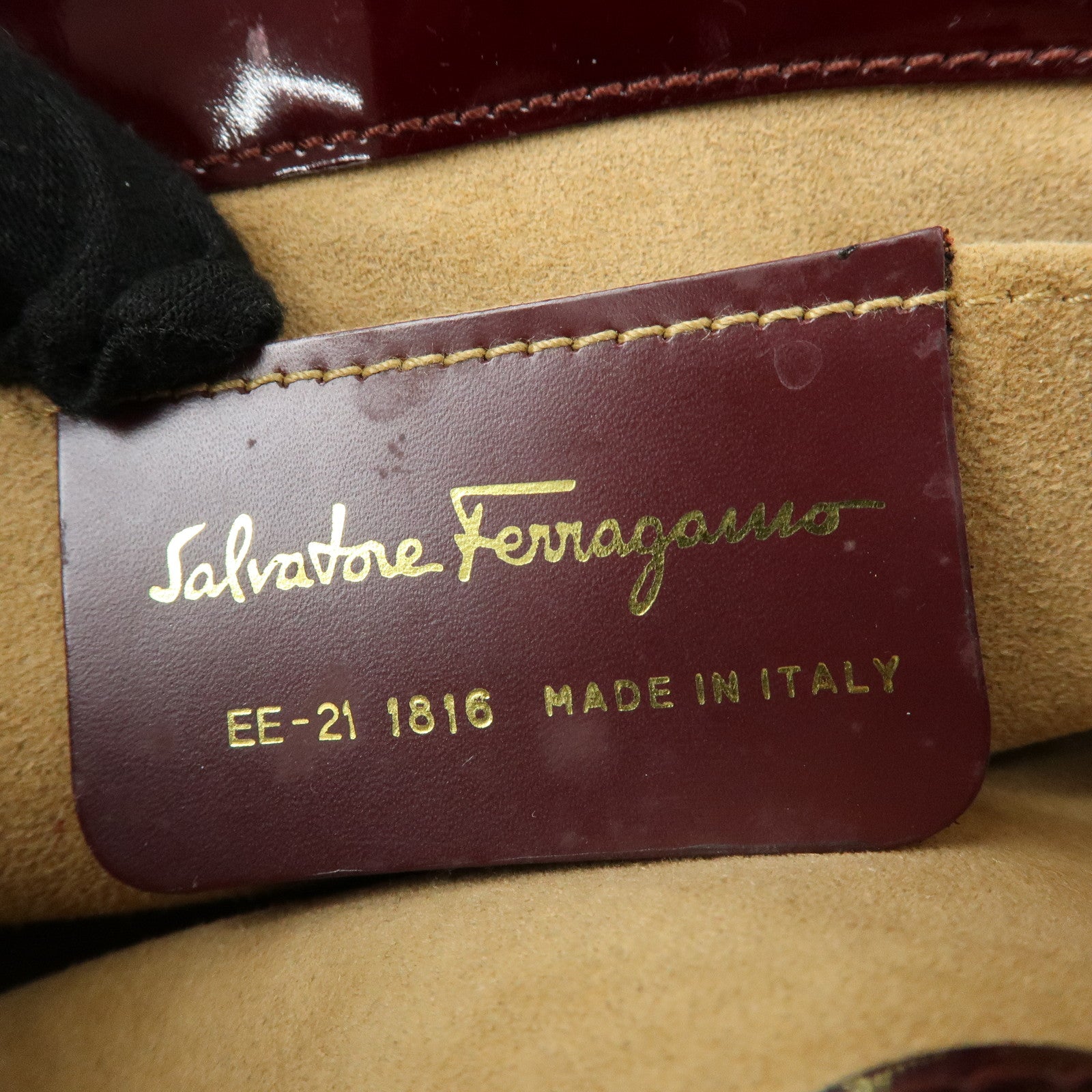 Ferragamo Patent Leather Shoulder Bag Hand Bag Bordeaux