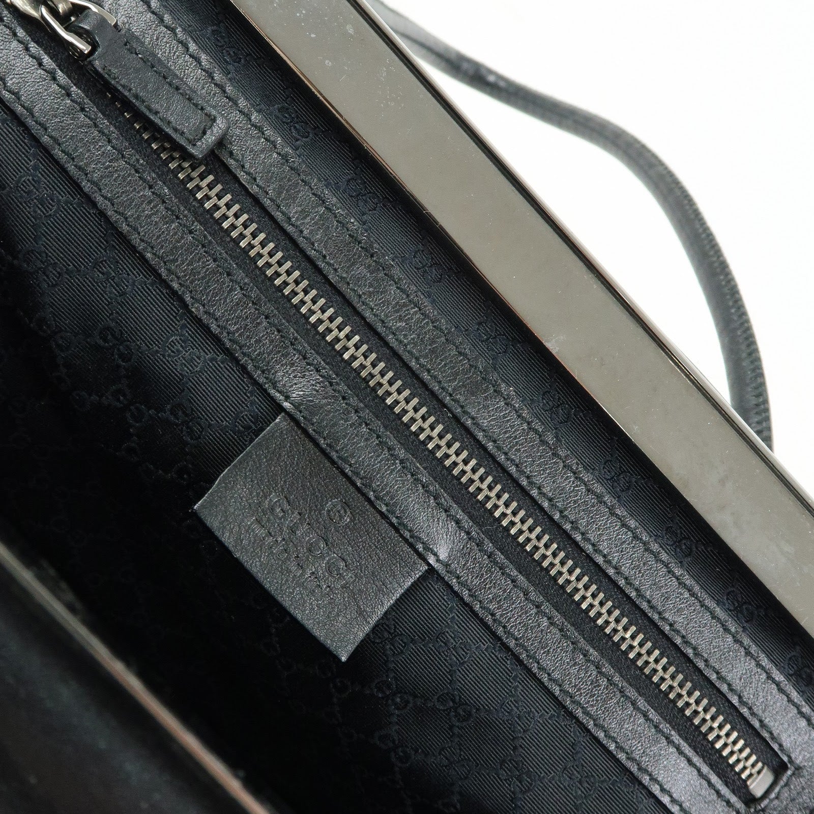 GUCCI Canvas Leather Hand Bag Ivory Black 92726