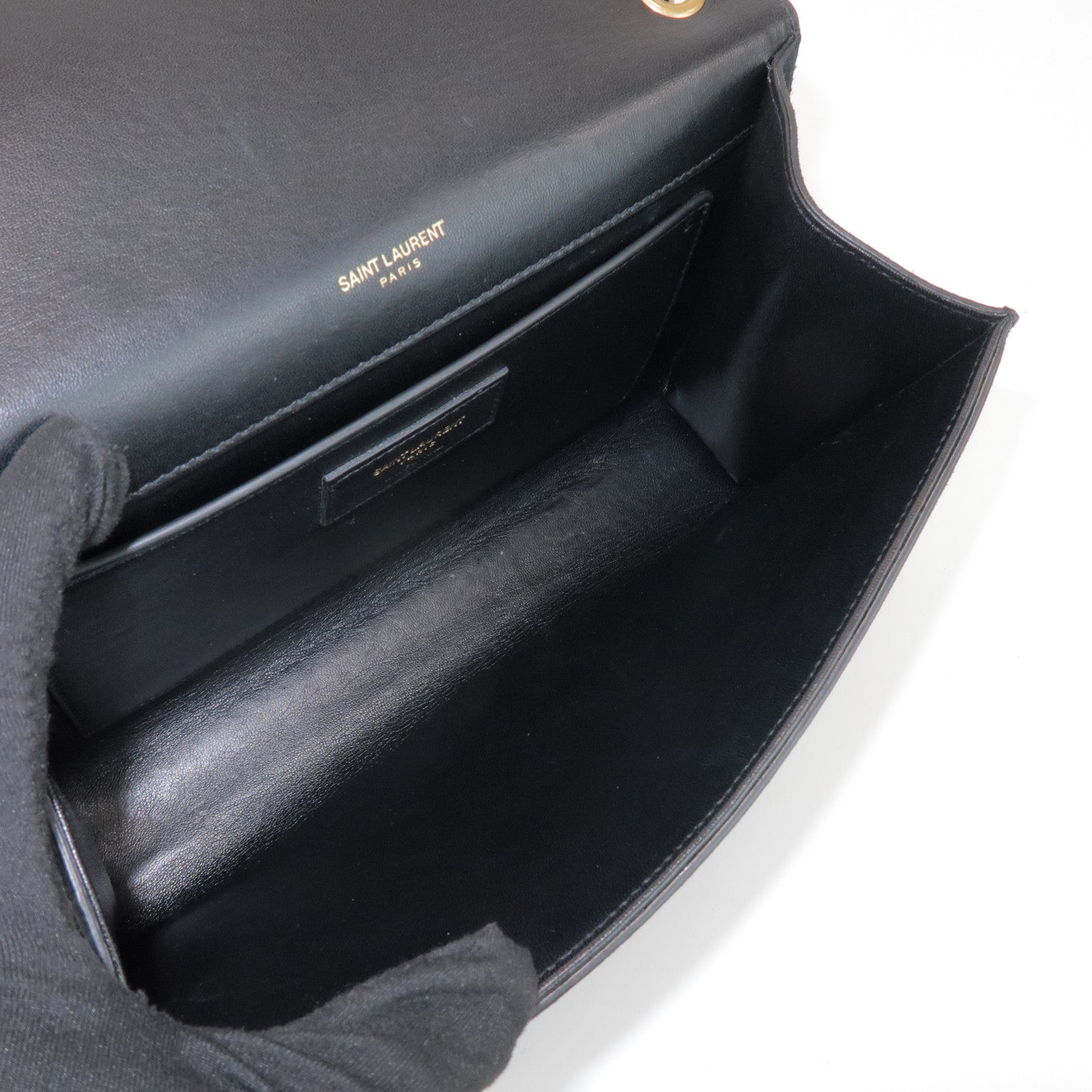 SAINT LAURENT PARIS Cassandra Suede Rhinestone Shoulder Bag 513074