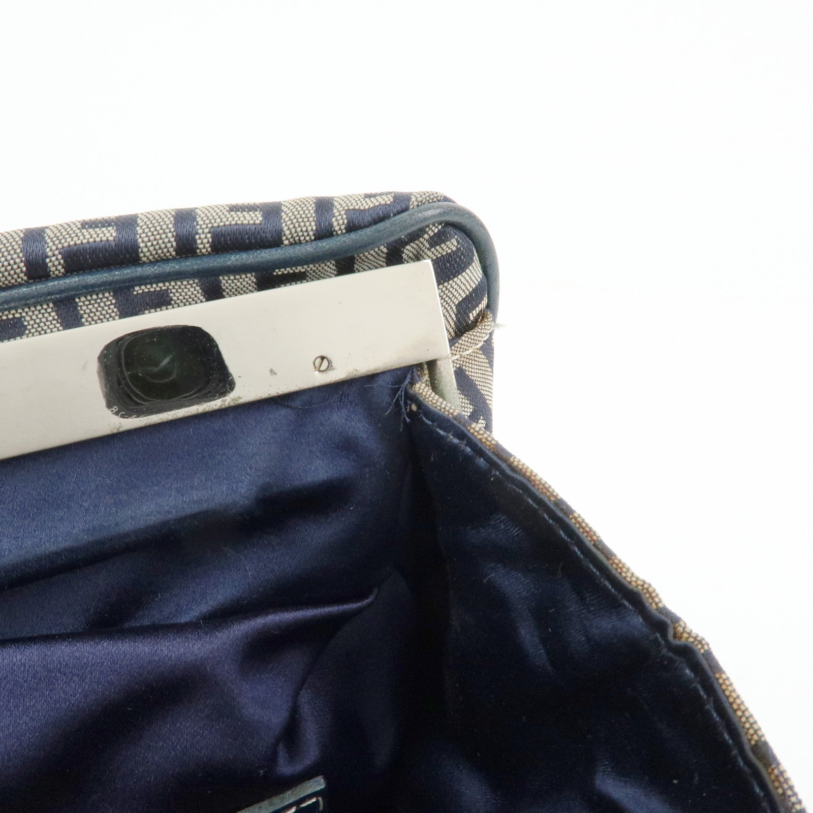 FENDI Zucchino Canvas Leather Tote Bag Shoulder Bag Boston Bag Navy