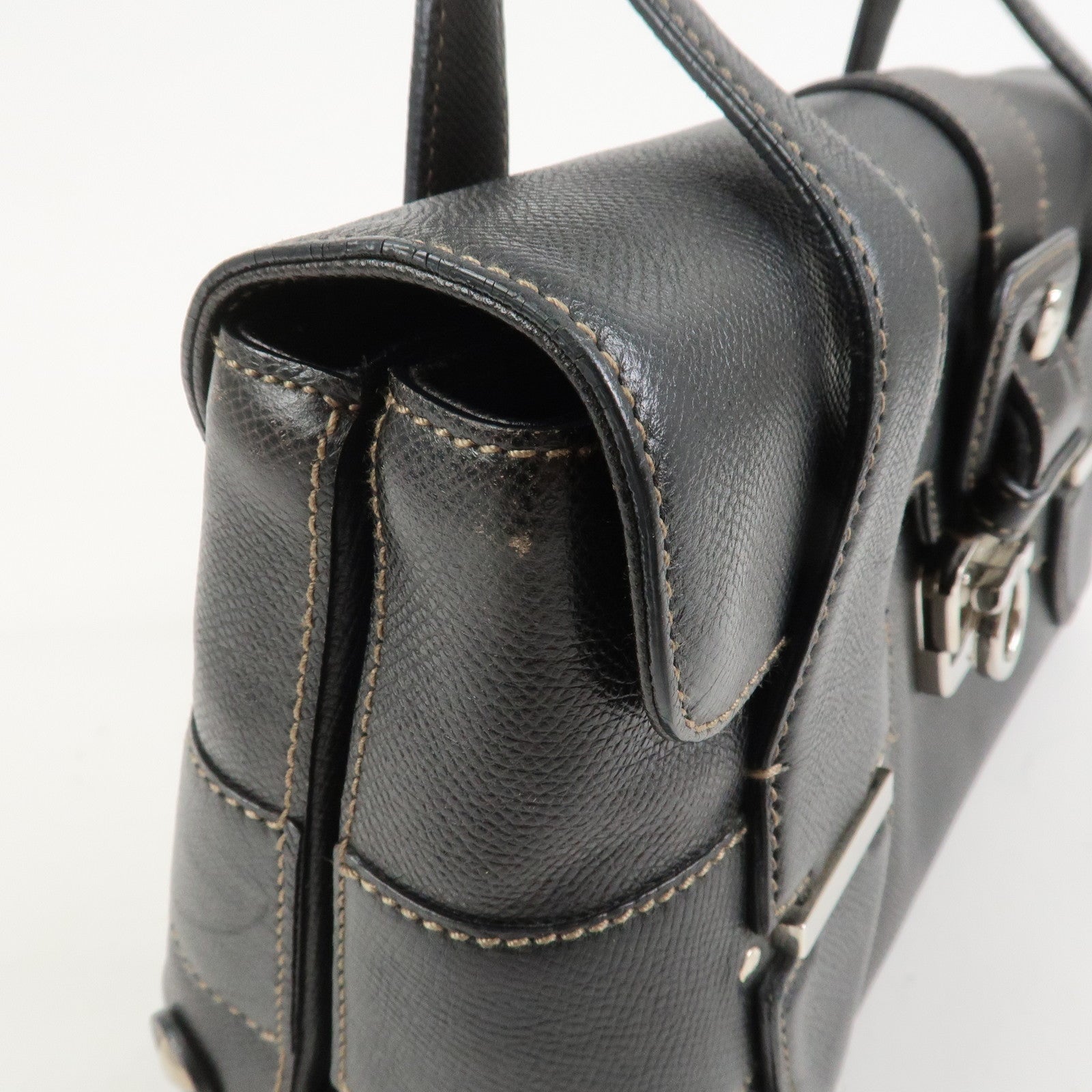 Ferragamo Gancini Leather Shoulder Bag Hand Bag Black