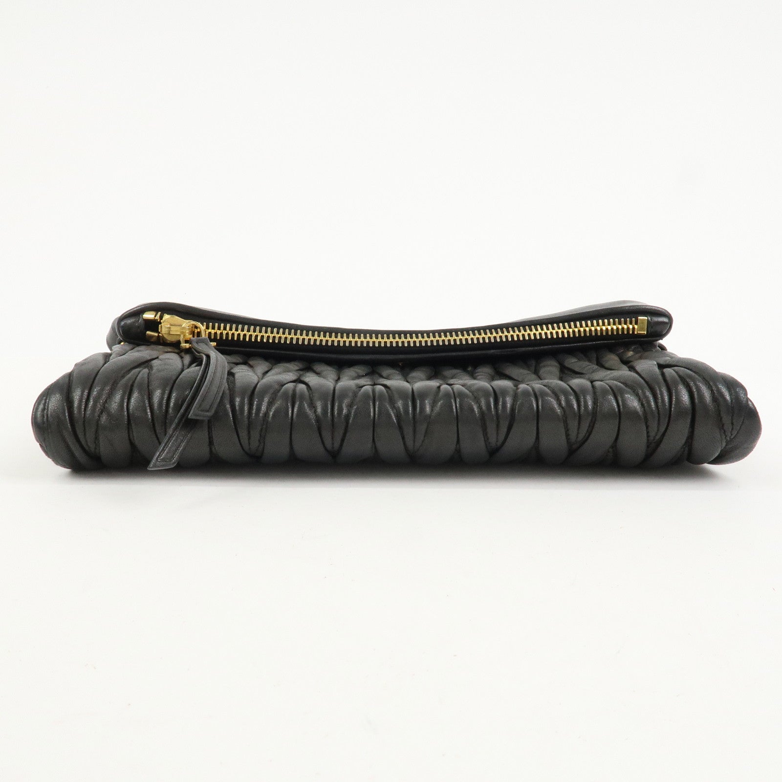 MIU MIU Matelasse Logo Leather Shoulder Bag Black RP0385