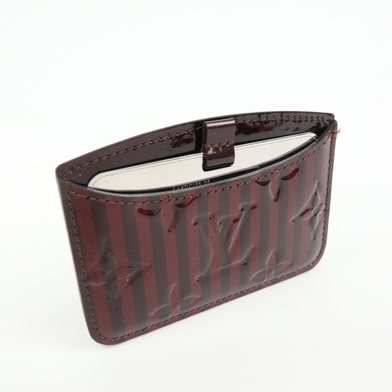 Louis Vuitton Rayures Vernis Etui Miroir Card Case Amarante PM91709