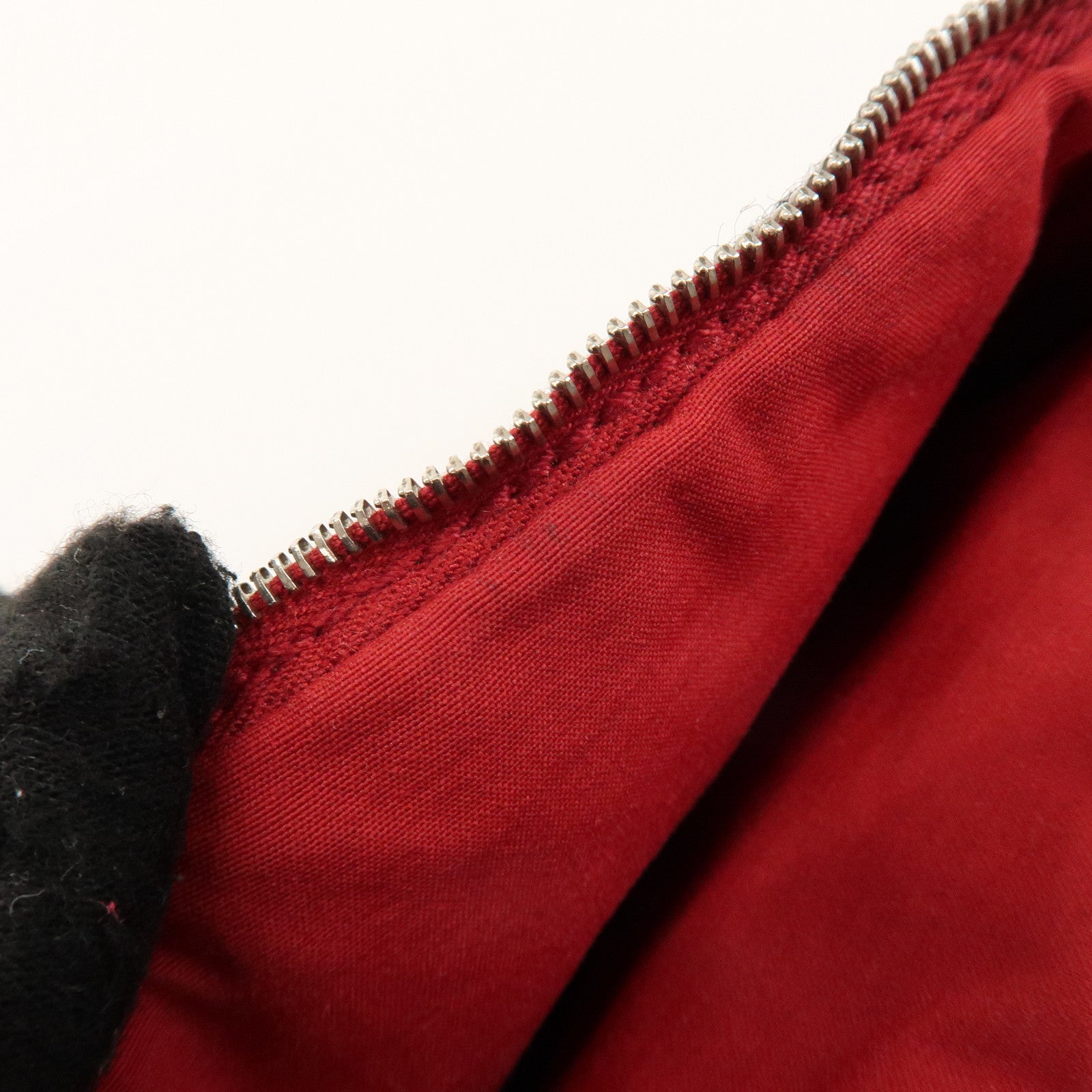 HERMES Bolide Pouch MM Wool Leather Cosmetic Pouch Black Red