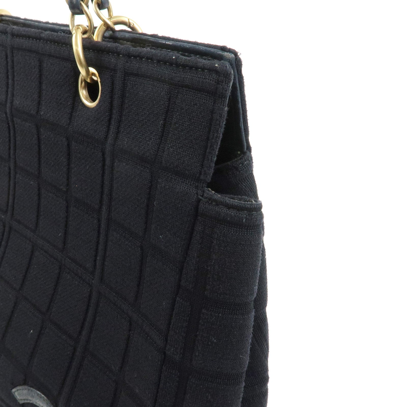 CHANEL COCO Mark Canvas Leather Chain Strap Tote Bag Black