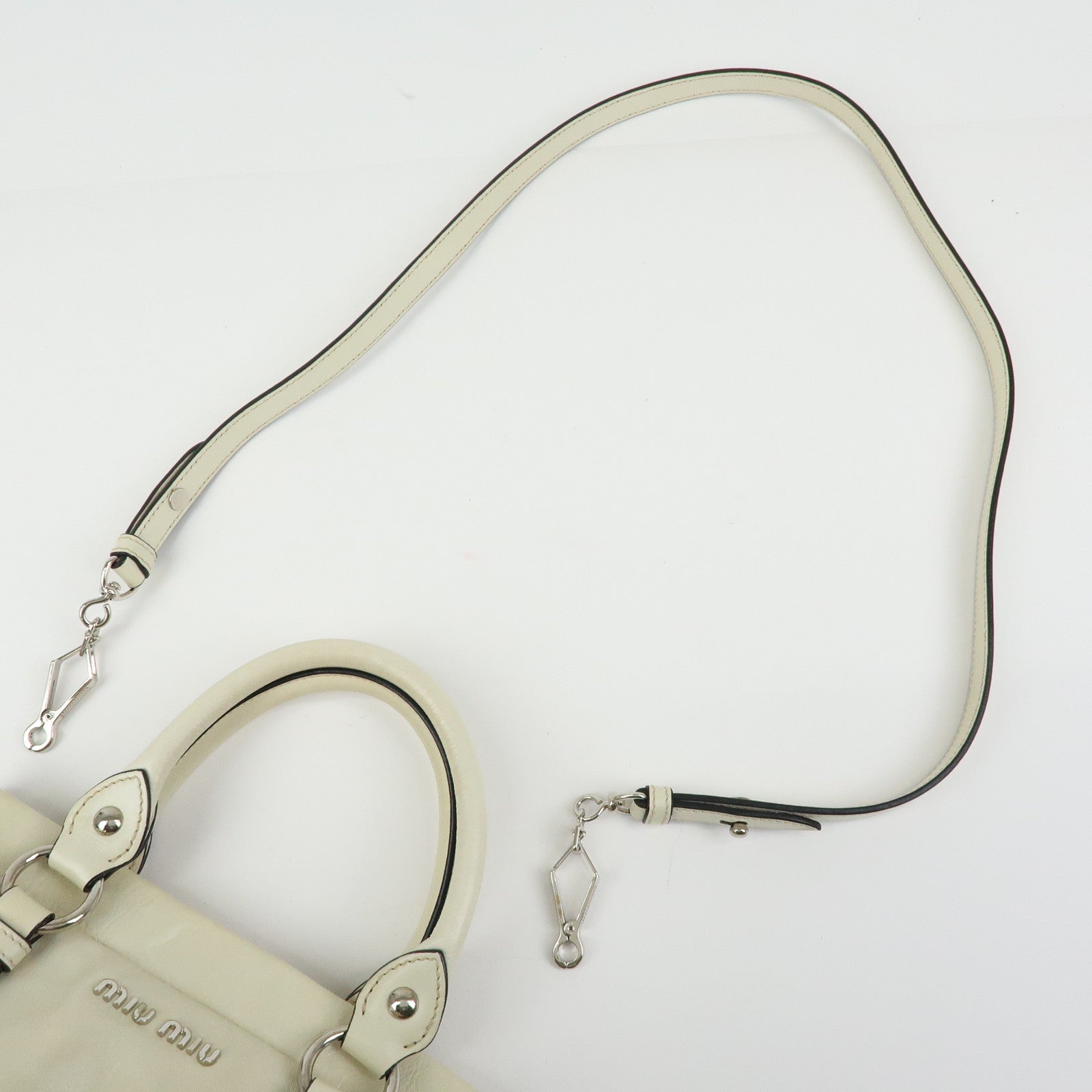 MIU MIU Logo Side Ribbon Leather 2Way Hand Bag Shoulder Bag Ivory