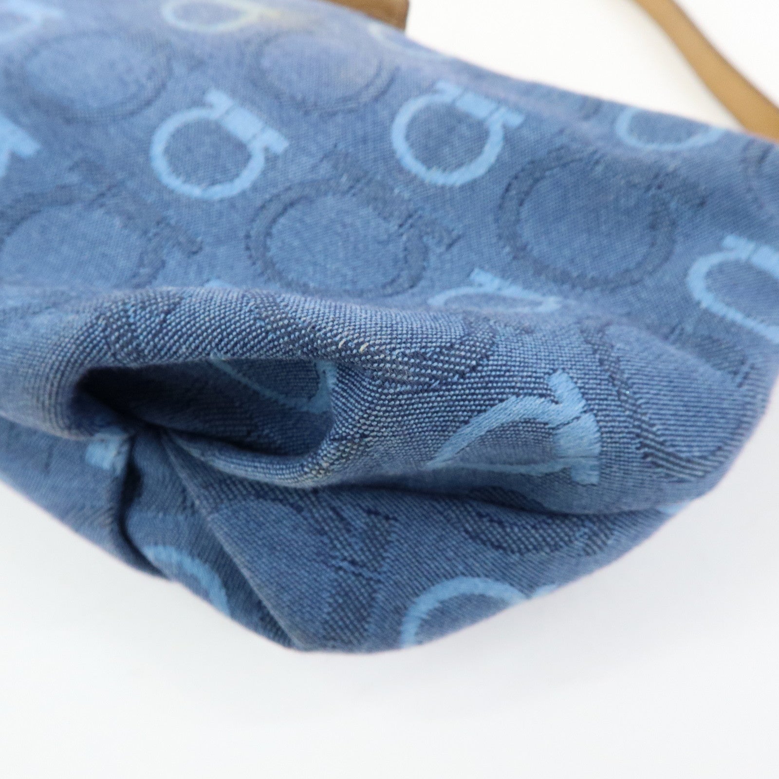 Ferragamo Gancini Canvas Leather Hand Bag Shoulder Bag Blue