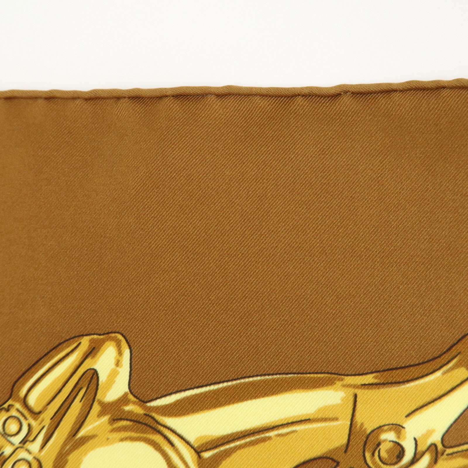 HERMES Carre 90 Silk 100% Scarf LES CAVALIERS D'OR Brown Gold