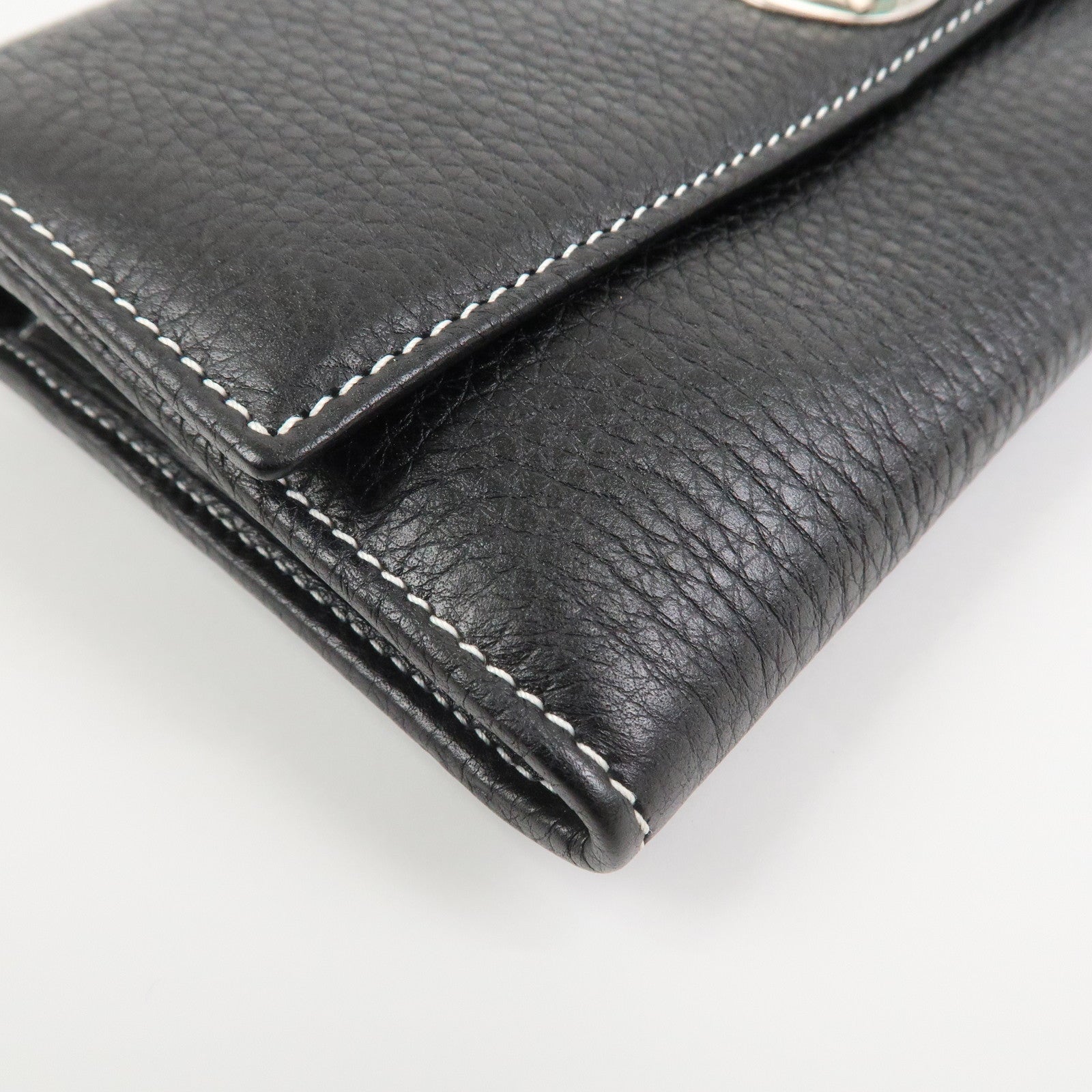 Tiffany & Co Leather Chain Long Wallet Shoulder Bag Black