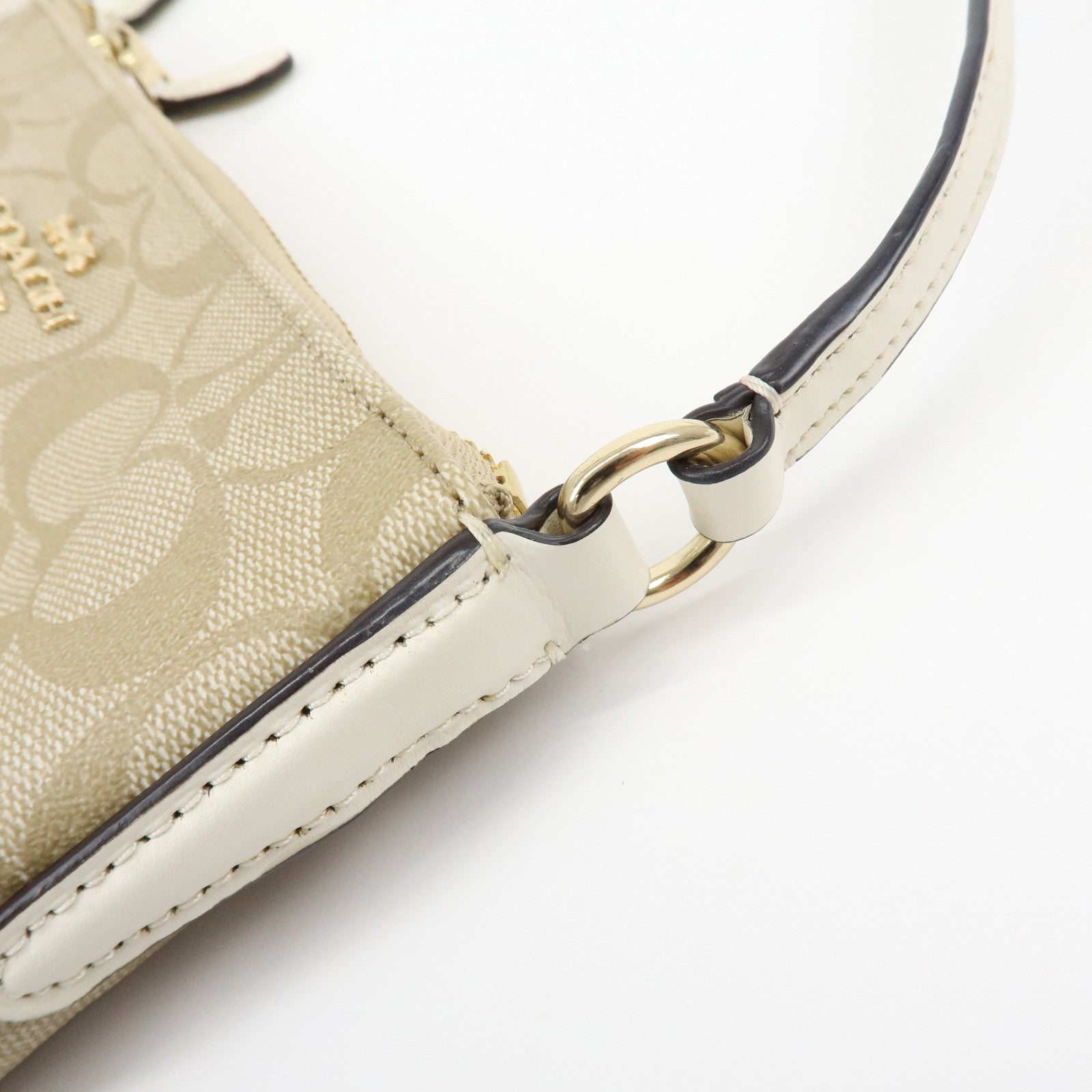 COACH Signature PVC Leather Shoulder Crossbody Bag Beige White